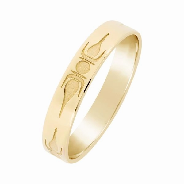 Alliance ruban en or jaune motifs fl???che faiti???re.
