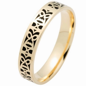 Alliance tiki en or jaune 18 carats r??sine noir largeur 4,5 mm