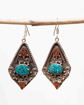 Amanda Turquoise Tibetan Earrings ~ German Silver ~ SME058