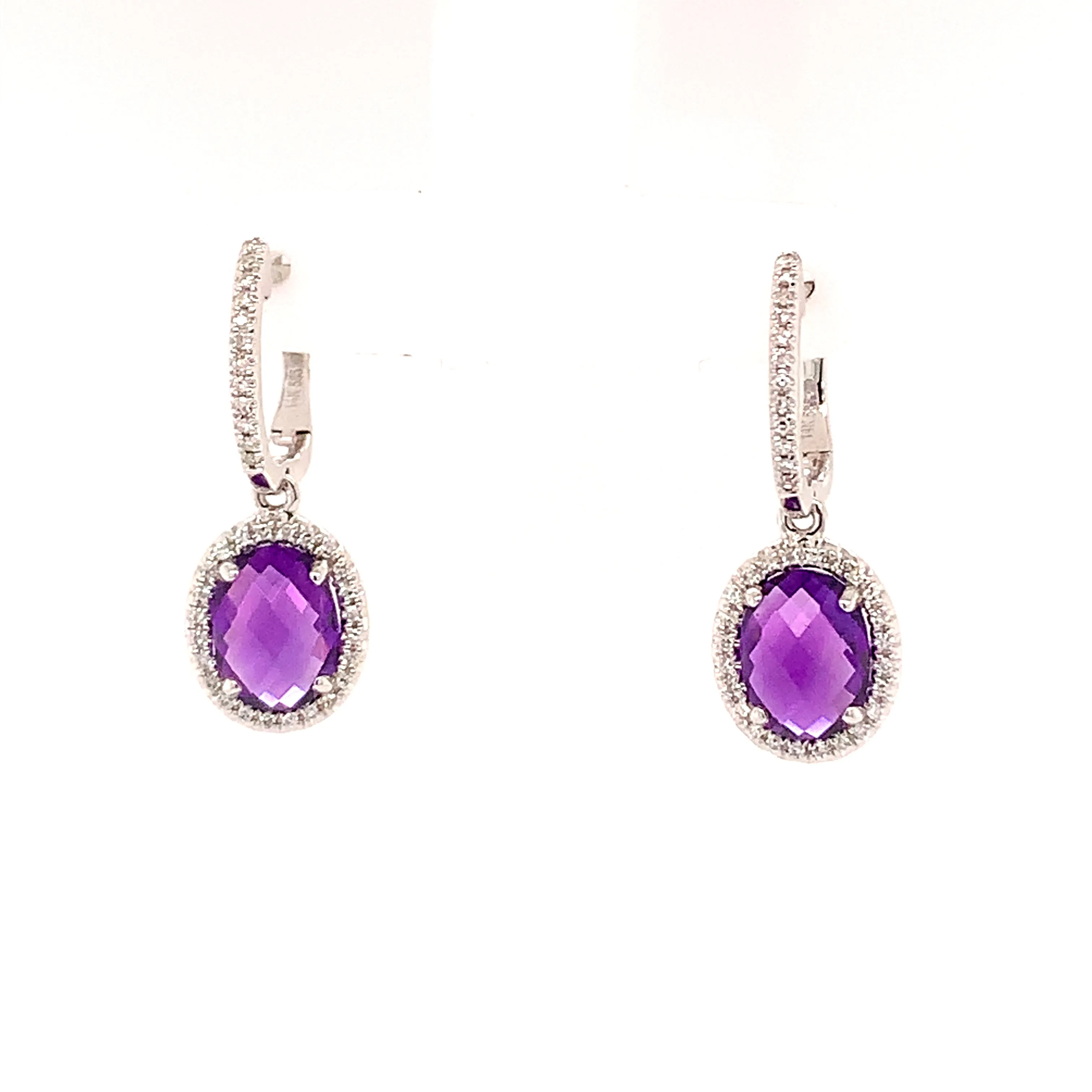 Amethyst and Diamond Halo Drop Earrings