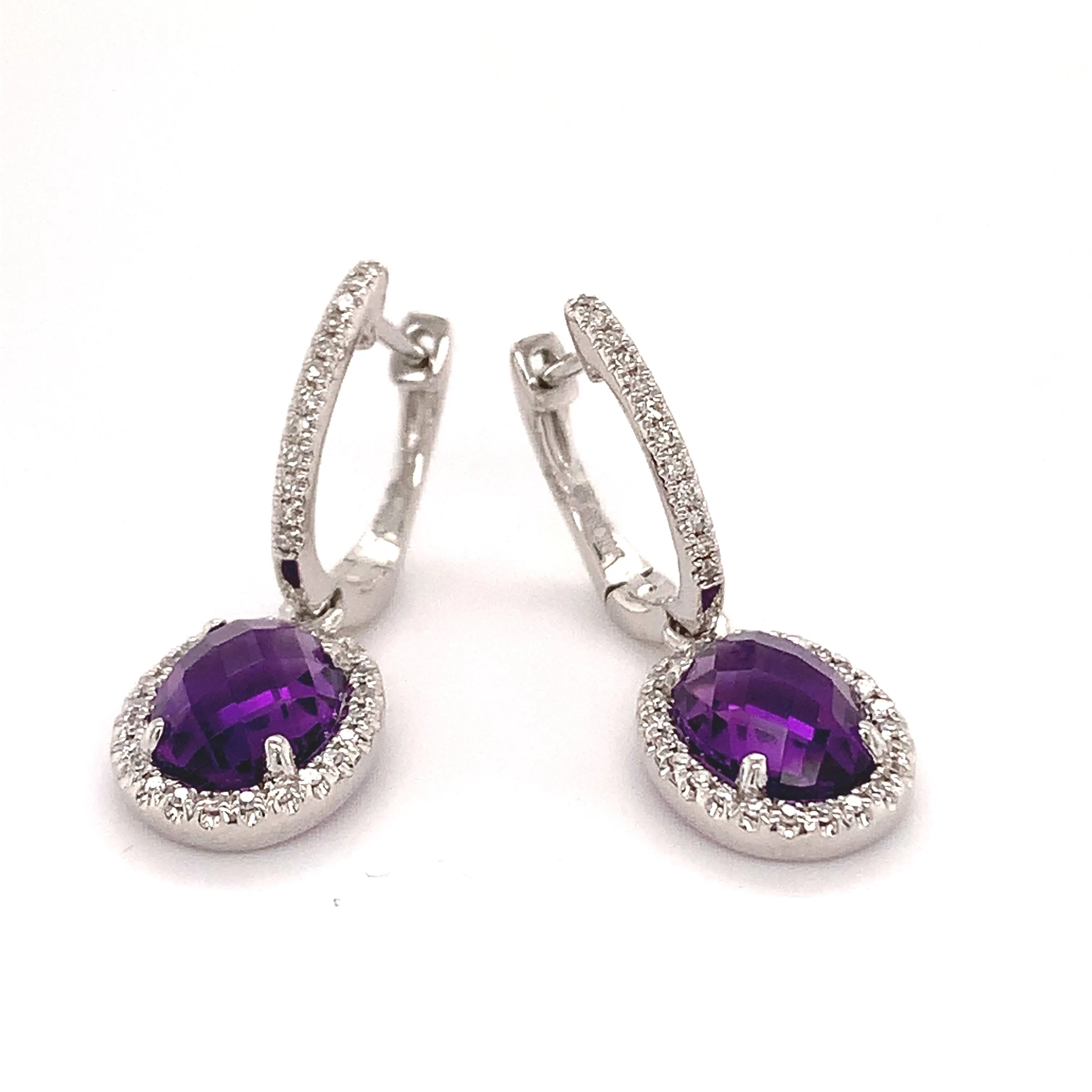 Amethyst and Diamond Halo Drop Earrings