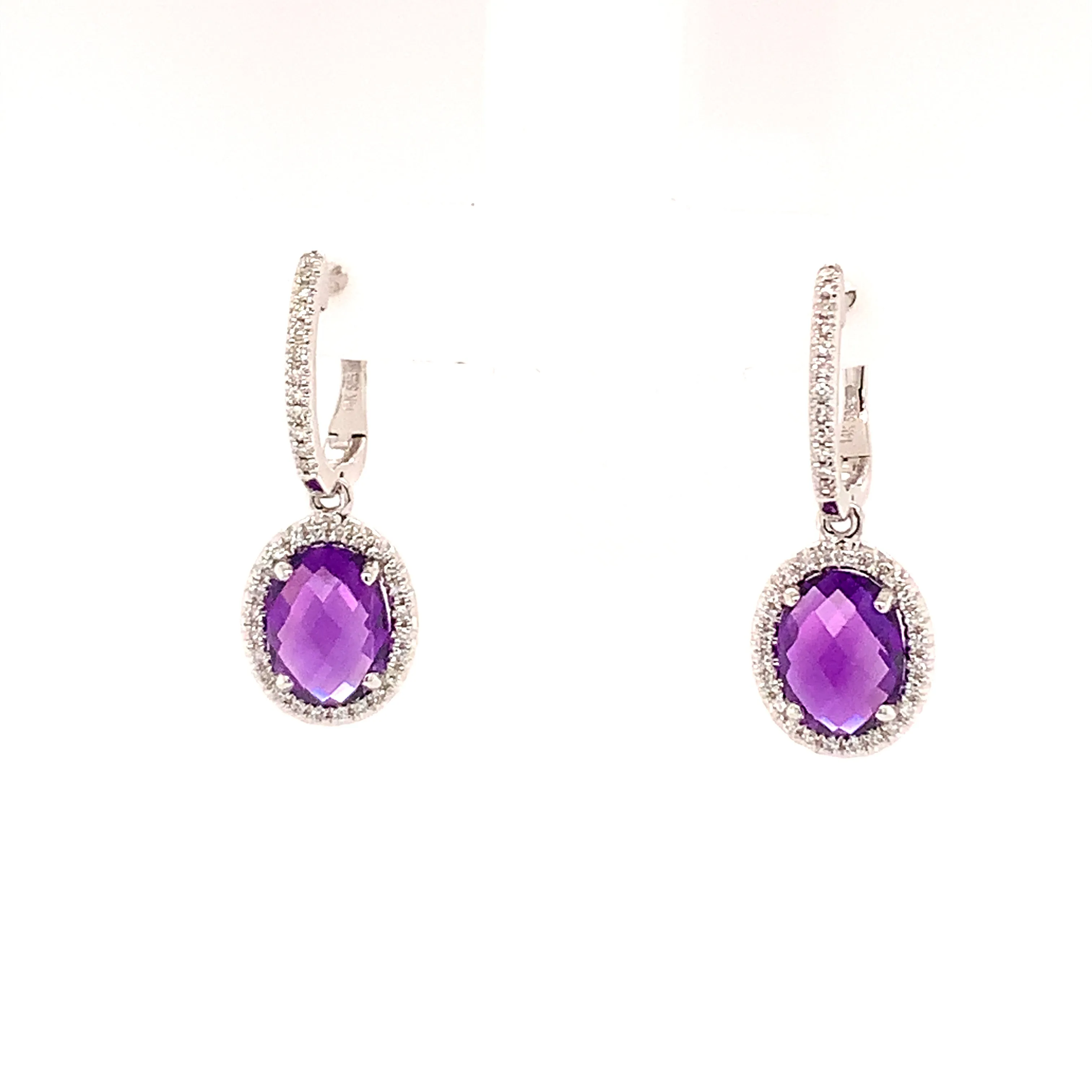Amethyst and Diamond Halo Drop Earrings