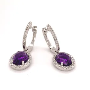 Amethyst and Diamond Halo Drop Earrings