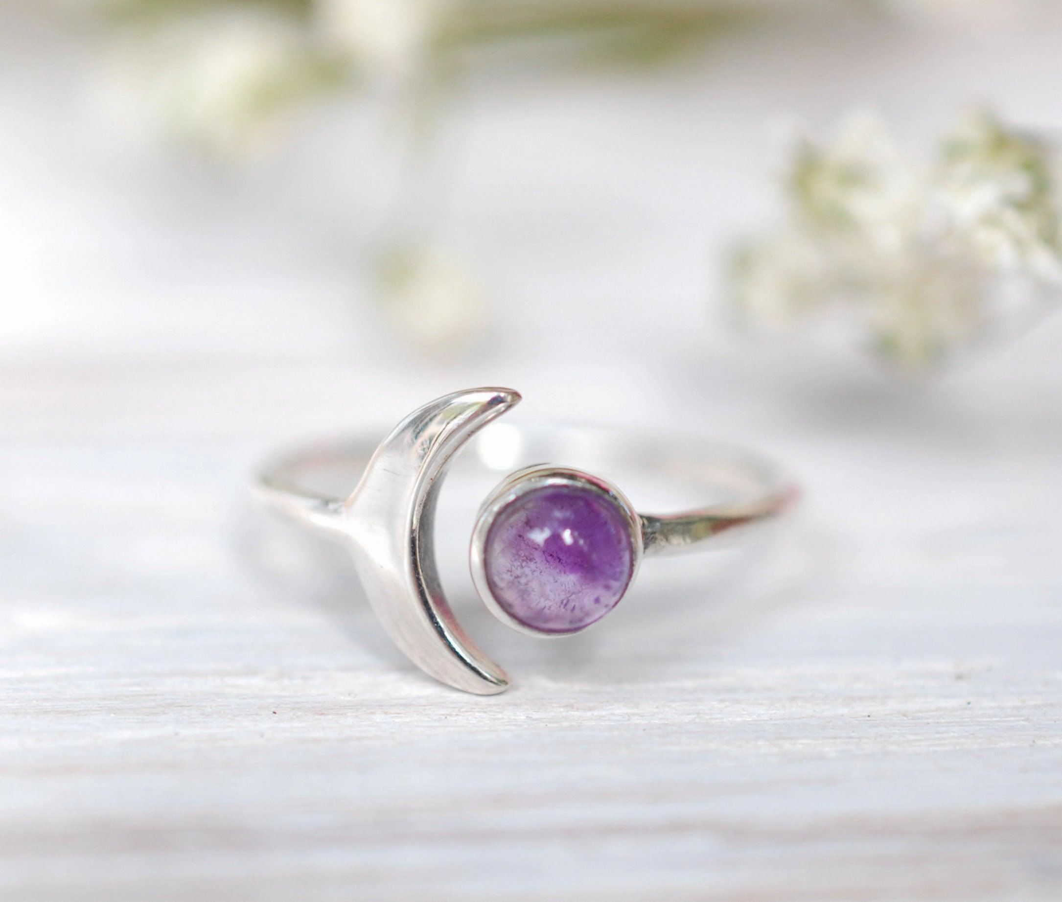 Amethyst half moon Ring ~ Sterling Silver 925 ~ MR128