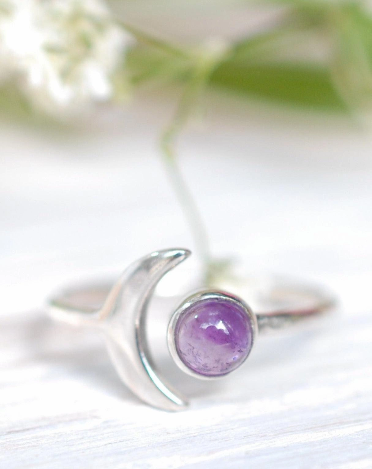 Amethyst half moon Ring ~ Sterling Silver 925 ~ MR128