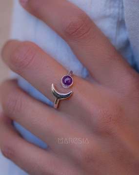 Amethyst half moon Ring ~ Sterling Silver 925 ~ MR128