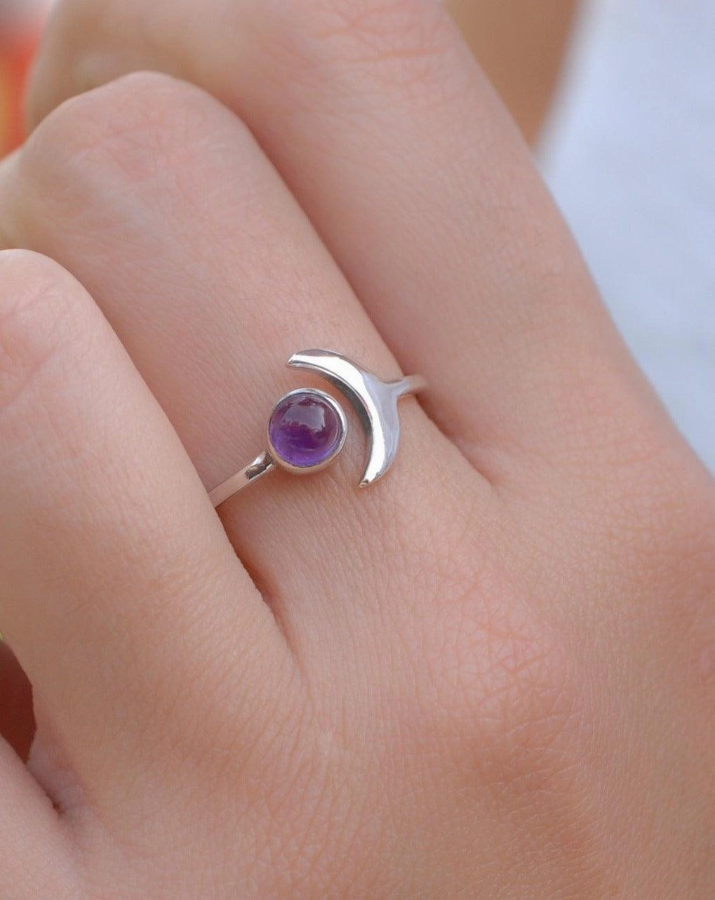 Amethyst half moon Ring ~ Sterling Silver 925 ~ MR128