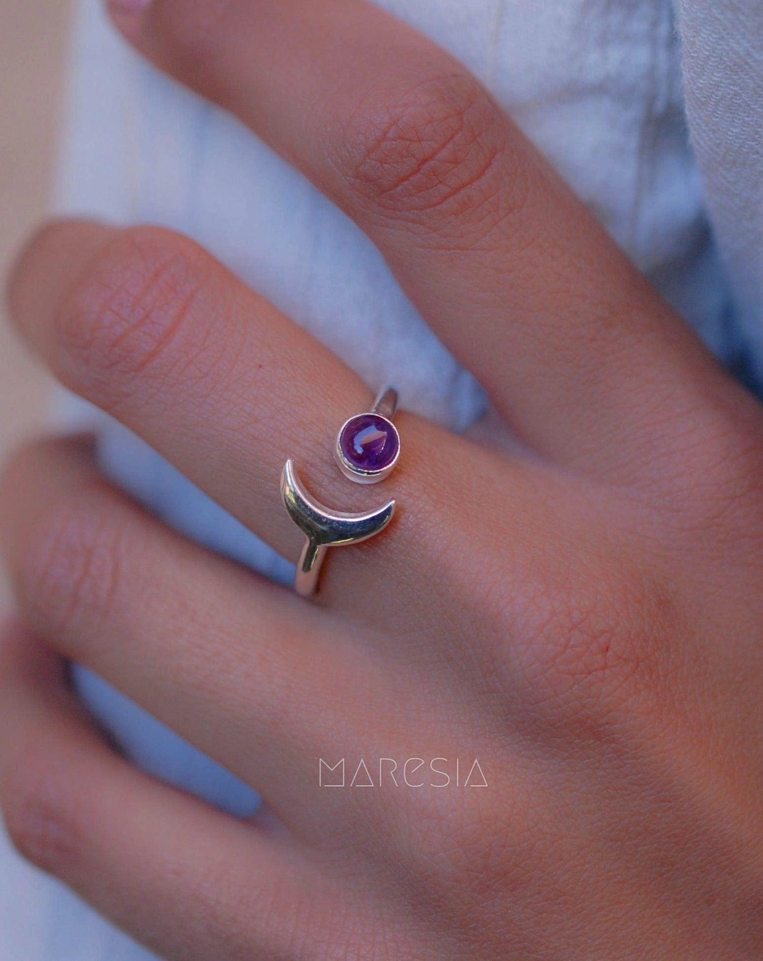 Amethyst half moon Ring ~ Sterling Silver 925 ~ MR128
