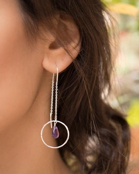 Amethyst Threader Earrings ~ Sterling Silver or Gold Vermeil ~ ME079