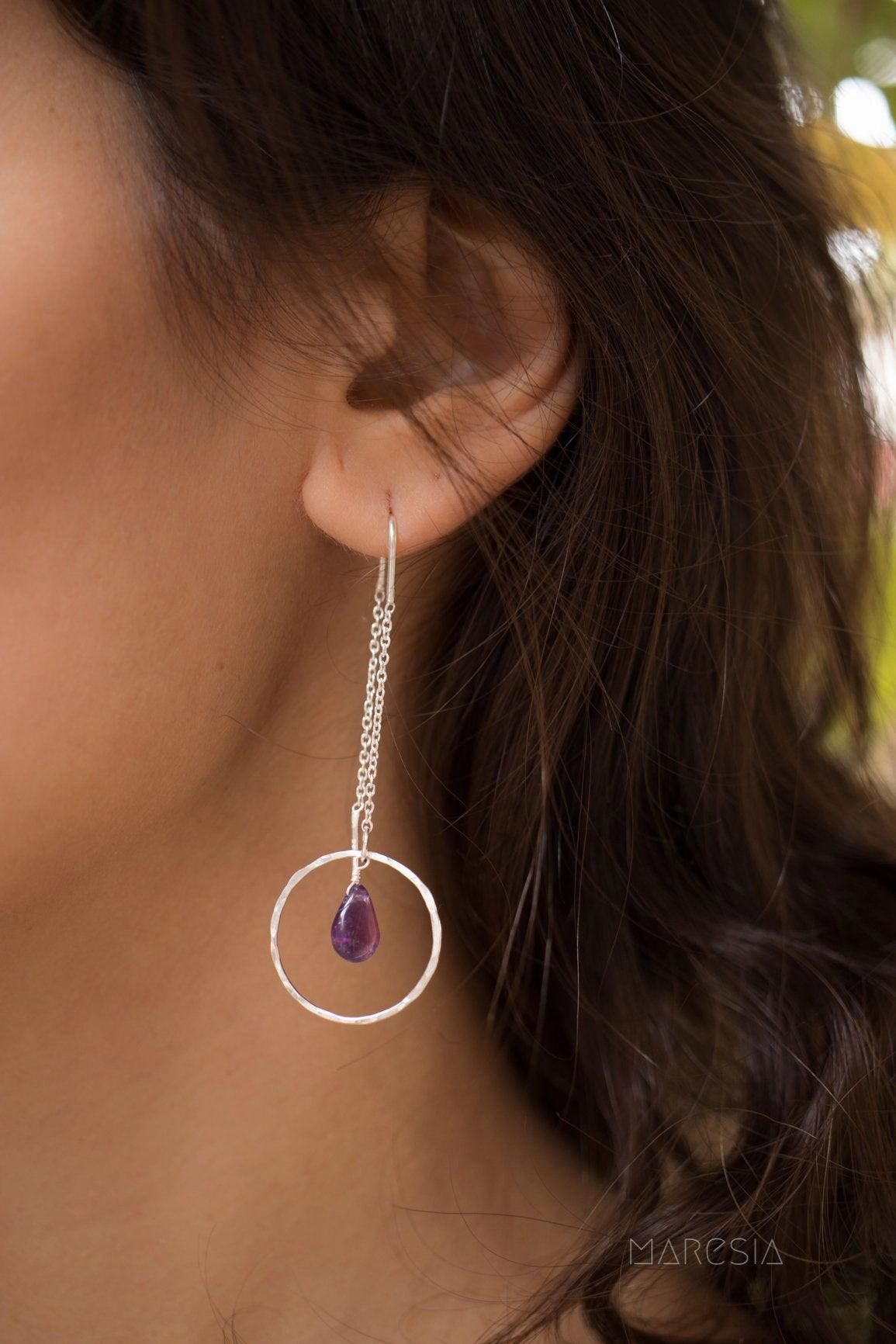 Amethyst Threader Earrings ~ Sterling Silver or Gold Vermeil ~ ME079