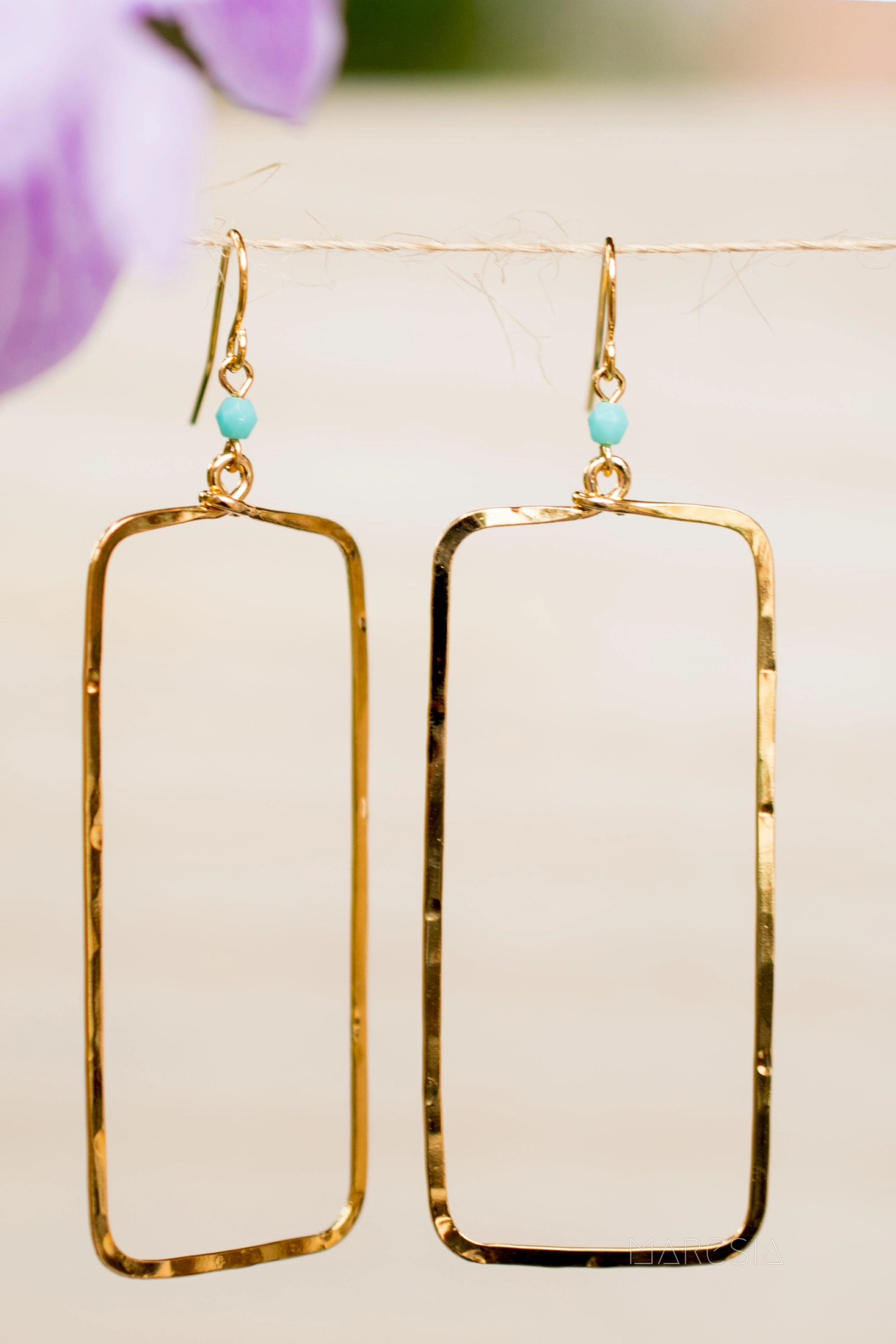Ana Rectangular Turquoise Earrings ~Gold Plated or Silver Plated ~ SME023