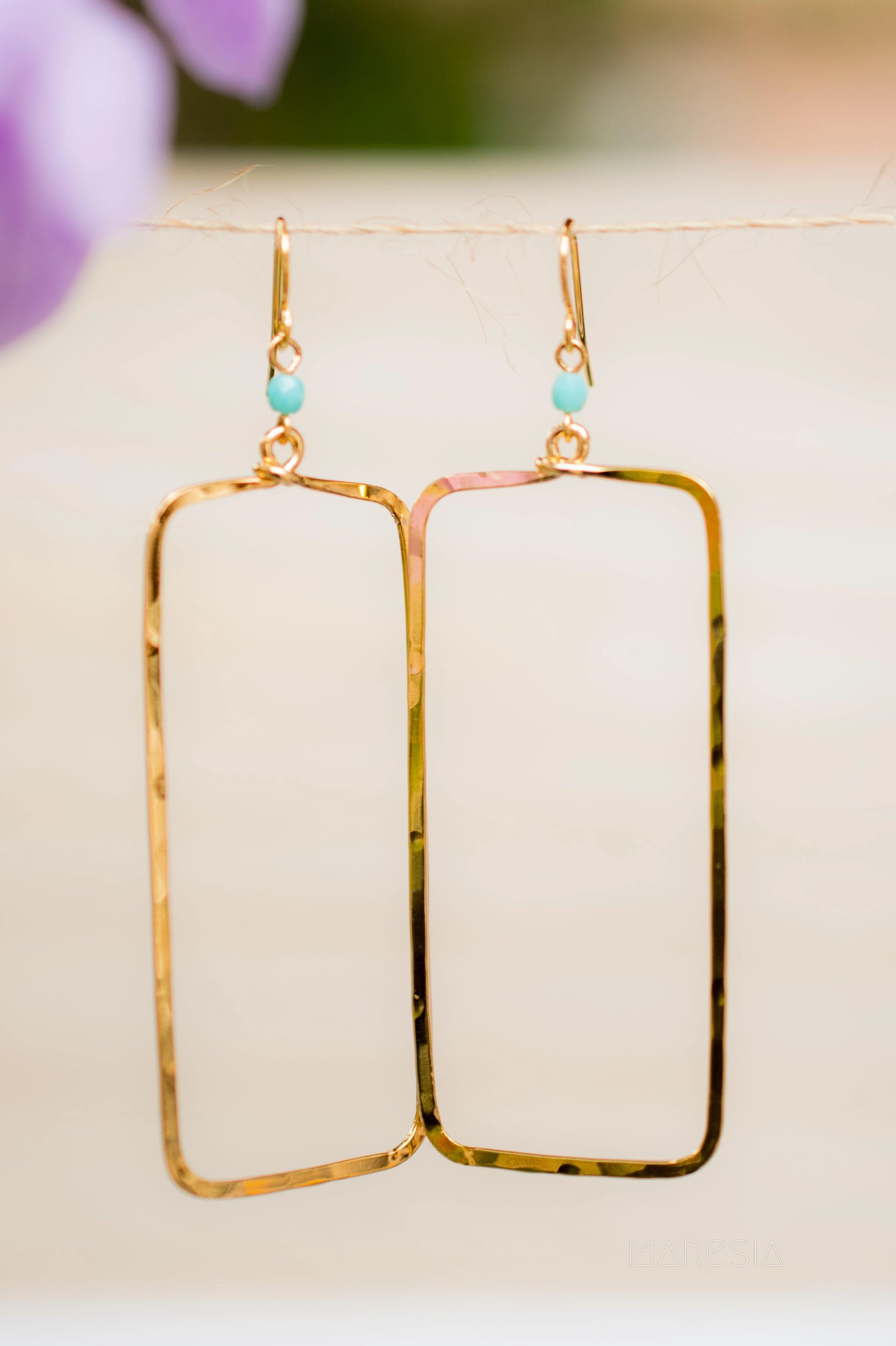 Ana Rectangular Turquoise Earrings ~Gold Plated or Silver Plated ~ SME023