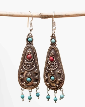 Ananda Turquoise Tibetan Earrings ~ German Silver ~ SME060B