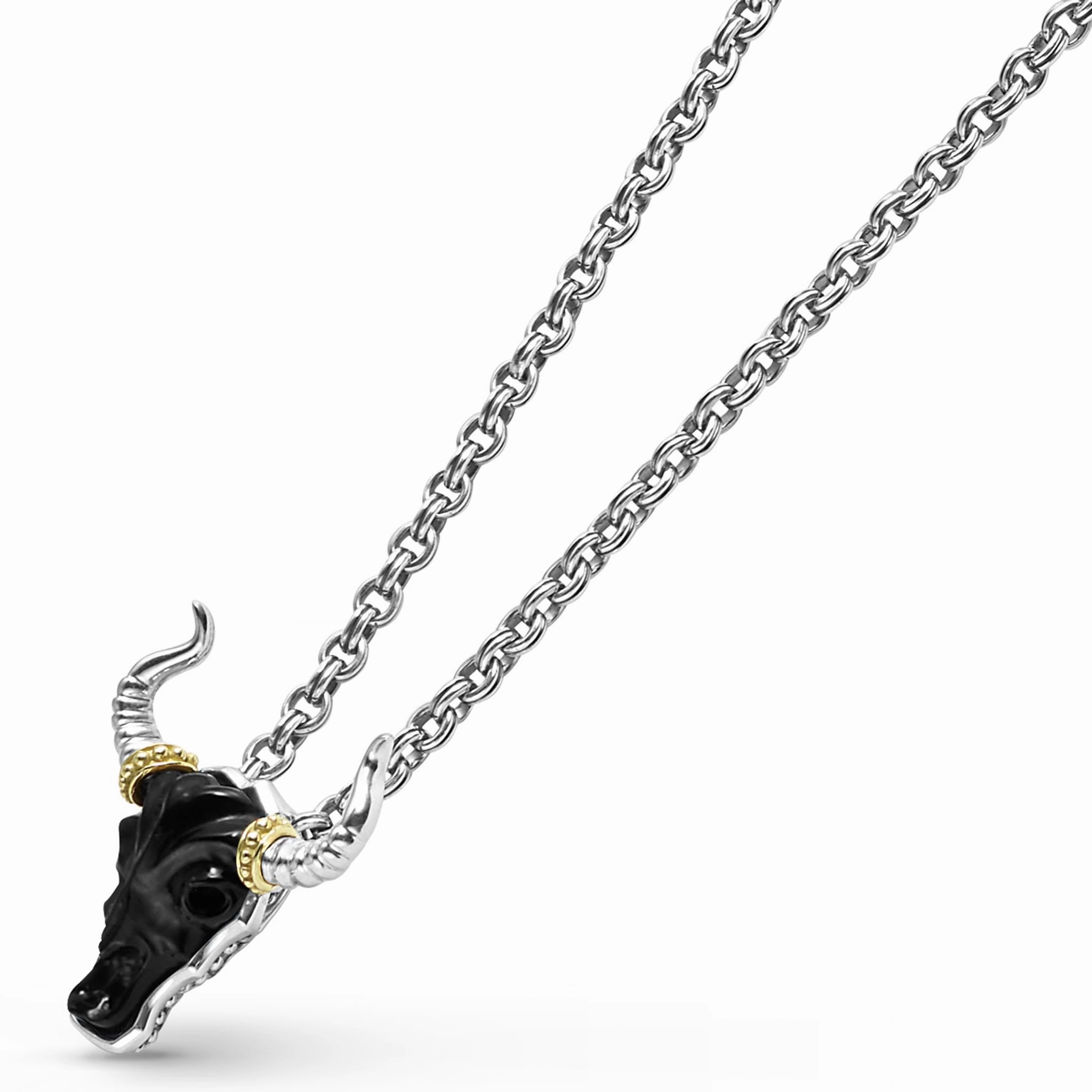 Anthem Black Agate Long Horn Amulet Necklace