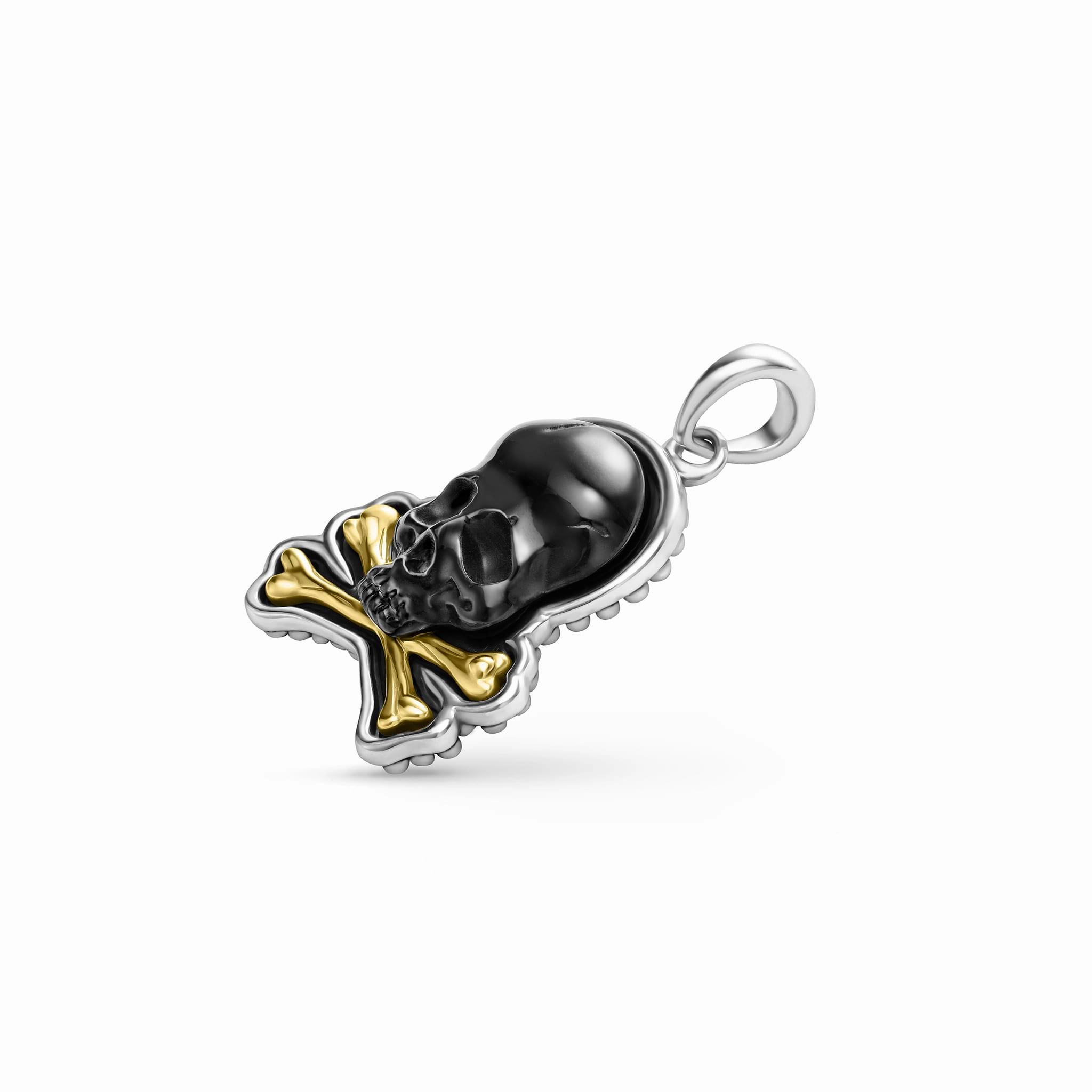 Anthem Two-Tone Black Agate Skull and Bones Amulet