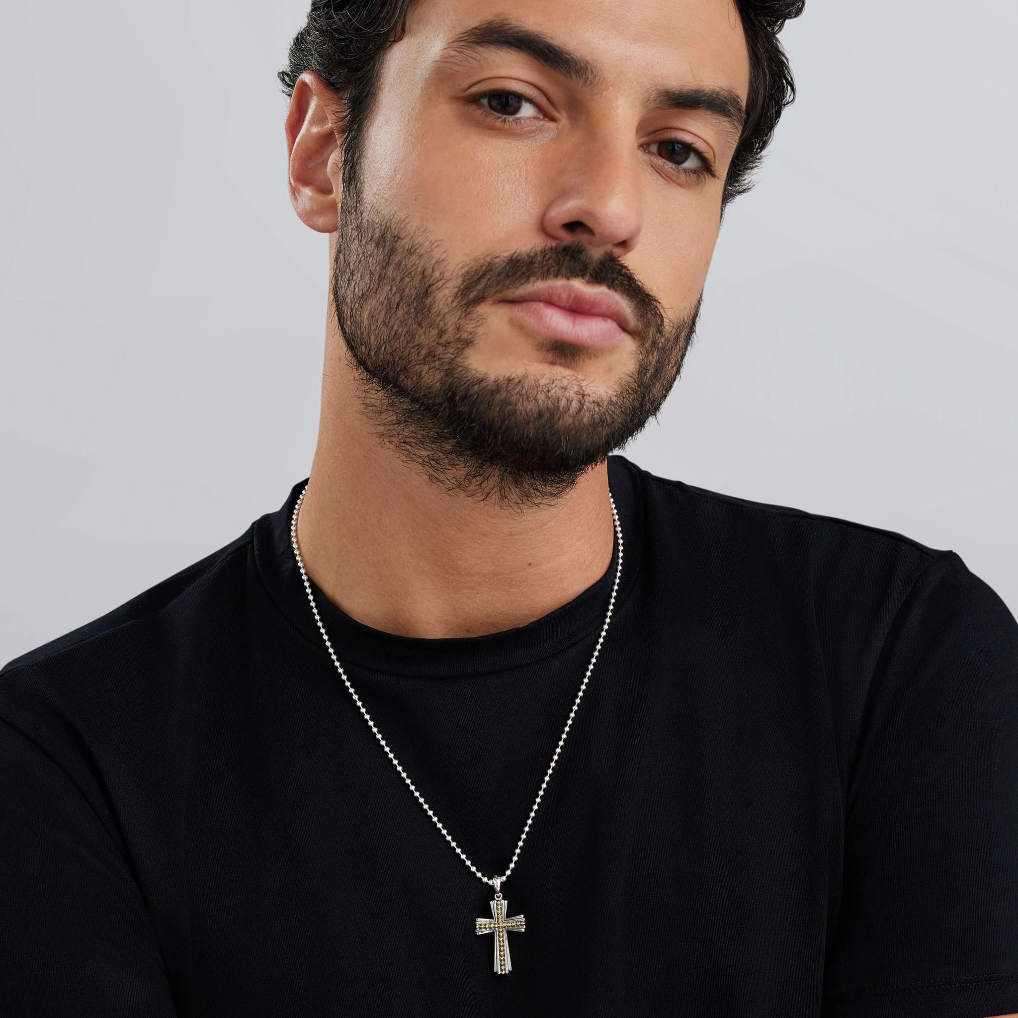 Anthem Two-Tone Caviar Beaded Cross Amulet