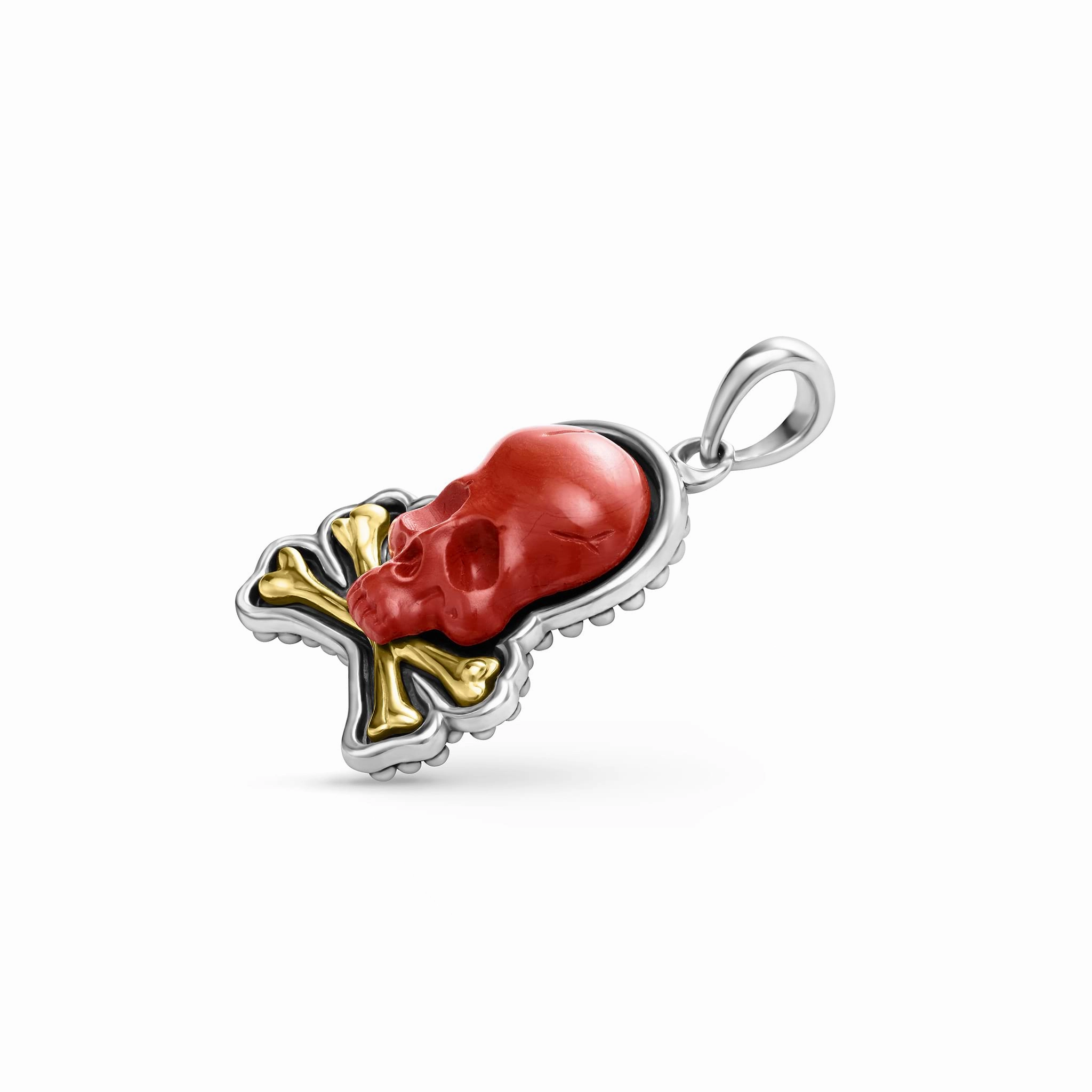 Anthem Two-Tone Red Jasper Skull and Bones Amulet