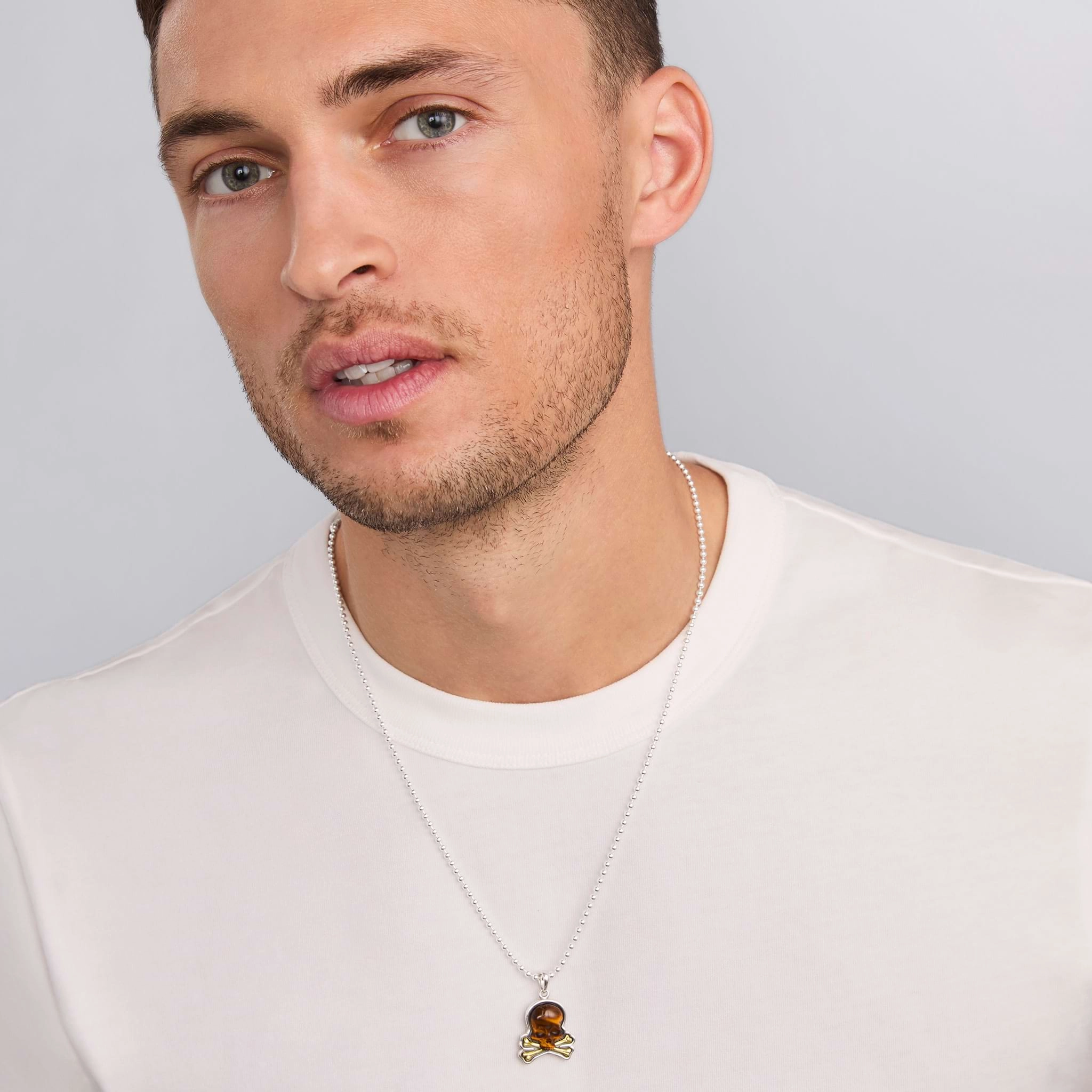 Anthem Two-Tone Tiger Eye Skull and Bones Amulet