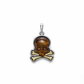 Anthem Two-Tone Tiger Eye Skull and Bones Amulet