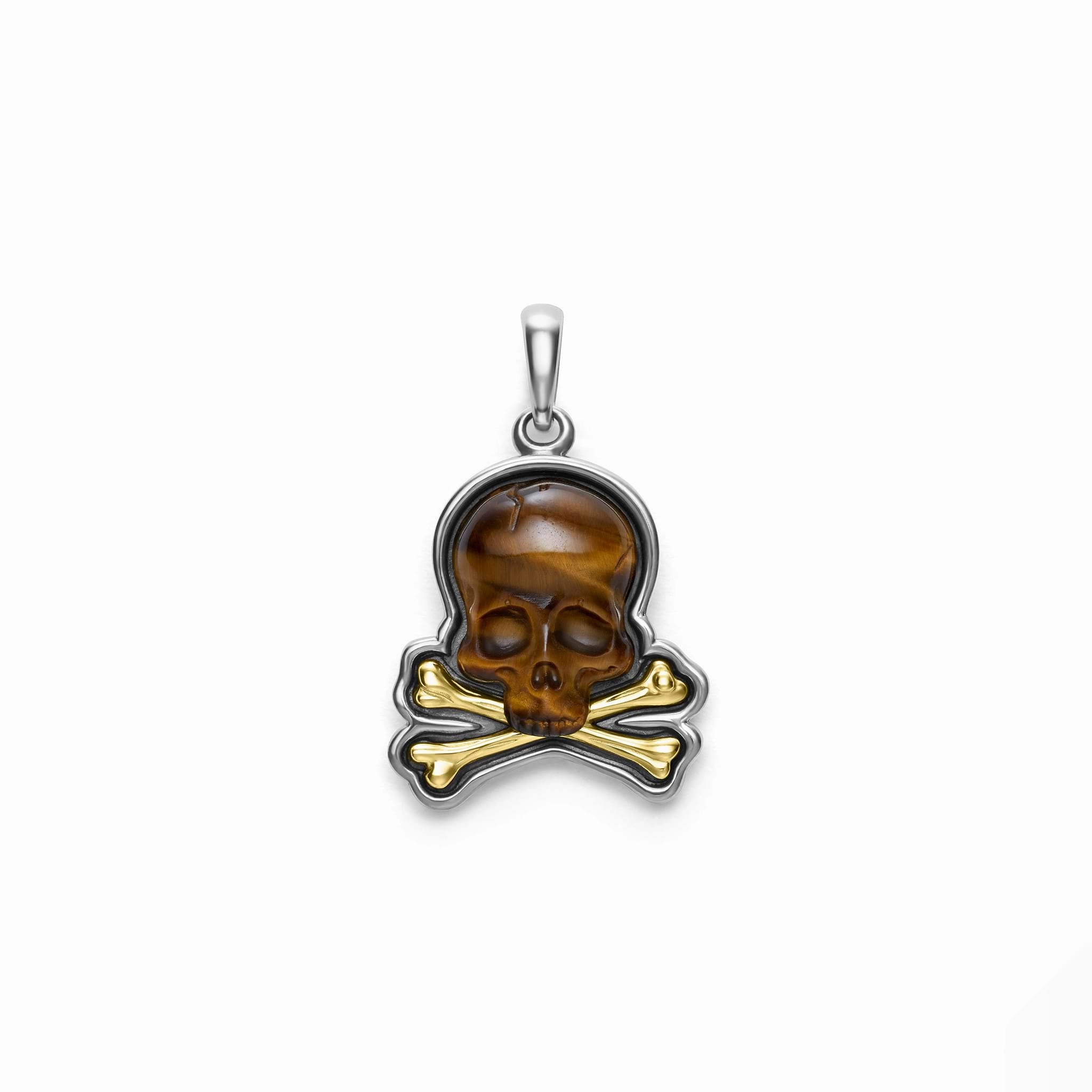 Anthem Two-Tone Tiger Eye Skull and Bones Amulet