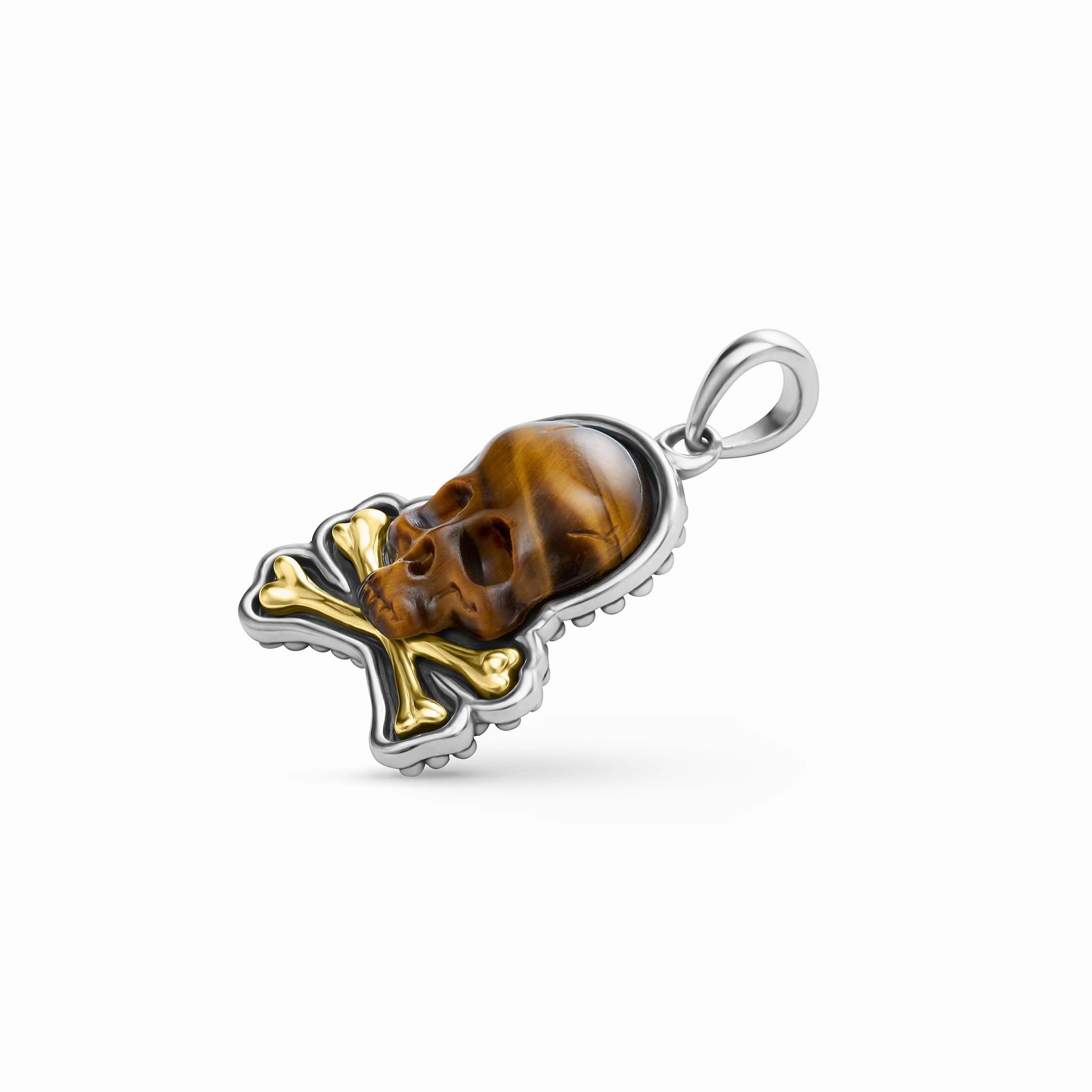Anthem Two-Tone Tiger Eye Skull and Bones Amulet