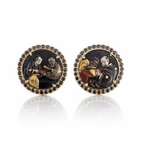 Antique Shakudo & Black Diamond Earrings