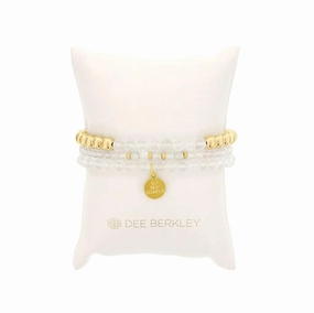 April Birthstone Bracelet Stack: Gold Filled Beads, White Topaz And Clear Quartz Bezel Charm Bracelet Stack