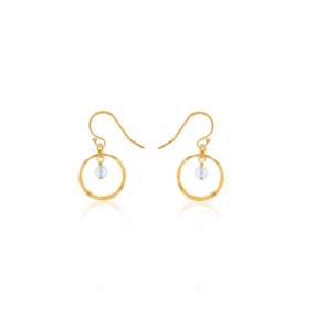 April Birthstone Earrings: Gold Filled Circle Earrings With White Topaz Beads