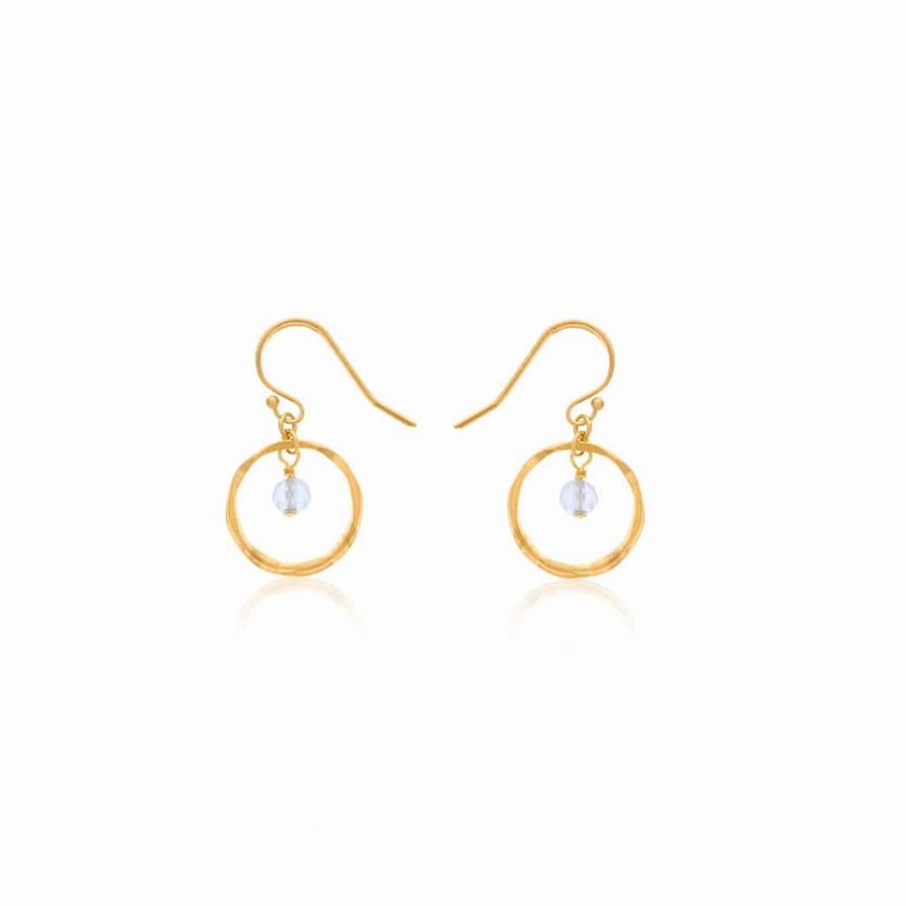 April Birthstone Earrings: Gold Filled Circle Earrings With White Topaz Beads
