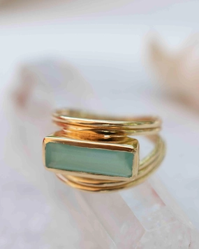 Aqua Chalcedony ~ Rectangular Ring ~ 18k Gold Plated ~ MR302