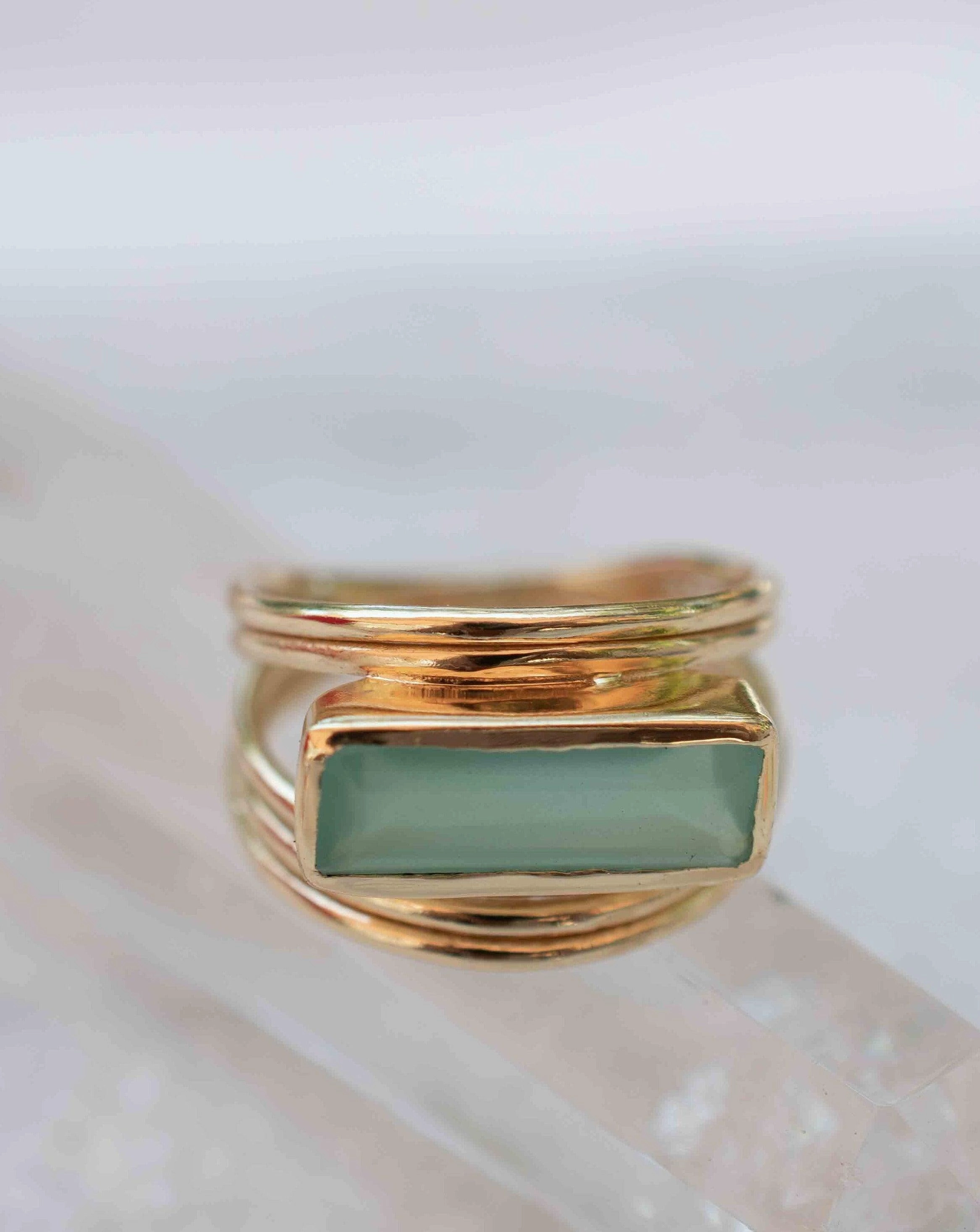 Aqua Chalcedony ~ Rectangular Ring ~ 18k Gold Plated ~ MR302