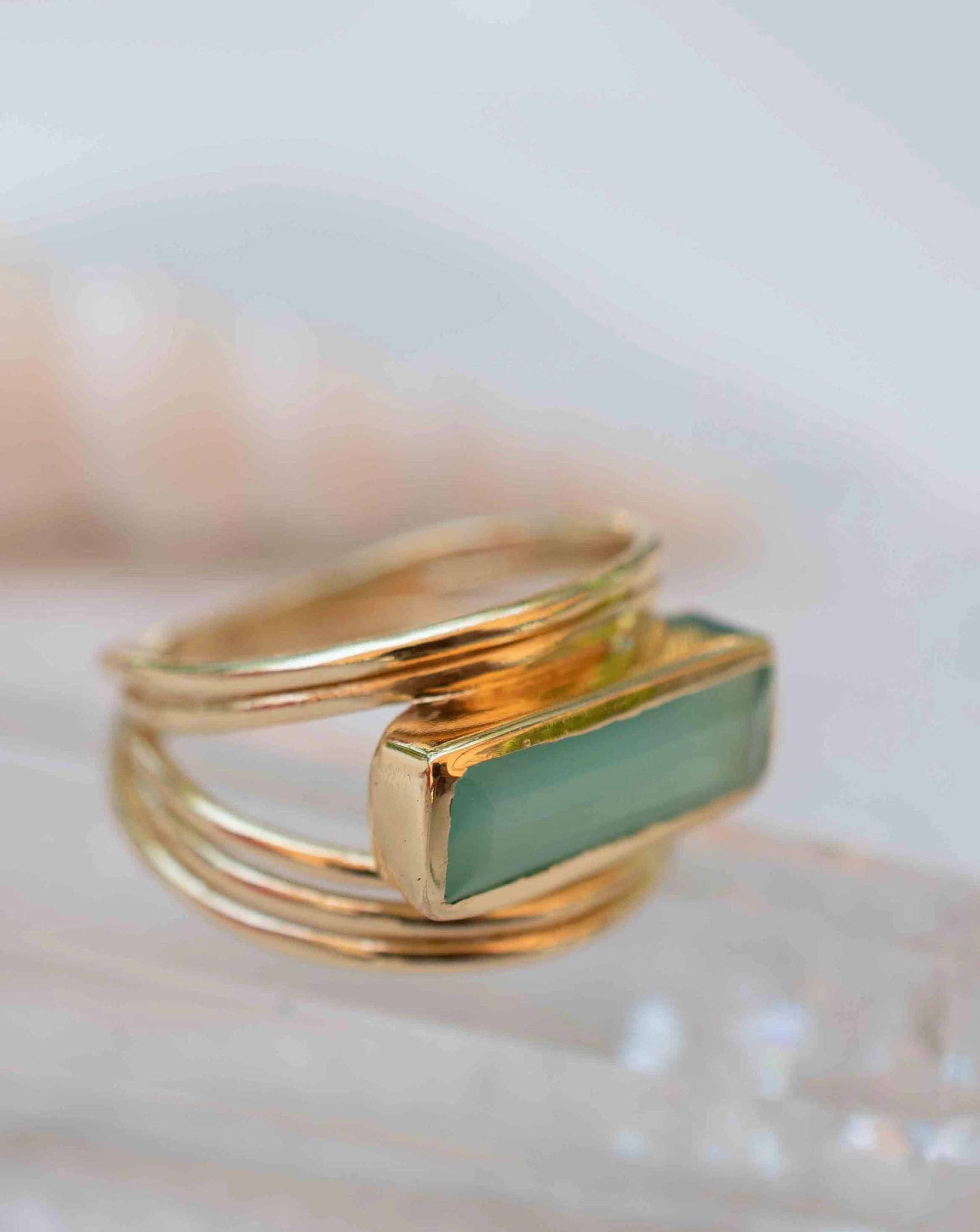Aqua Chalcedony ~ Rectangular Ring ~ 18k Gold Plated ~ MR302