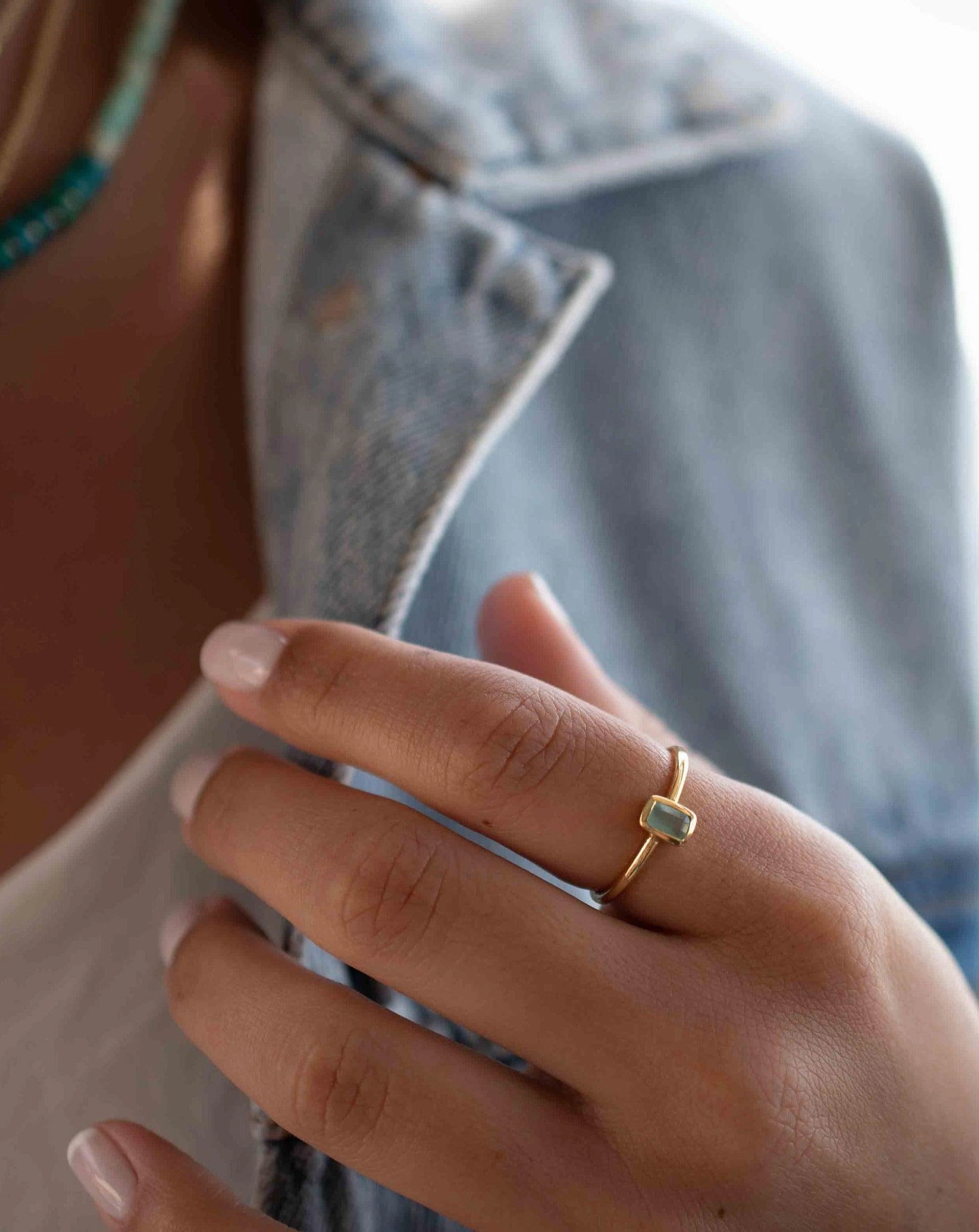 Aqua Chalcedony ~ Ring ~ 18k Gold Plated ~ MR322
