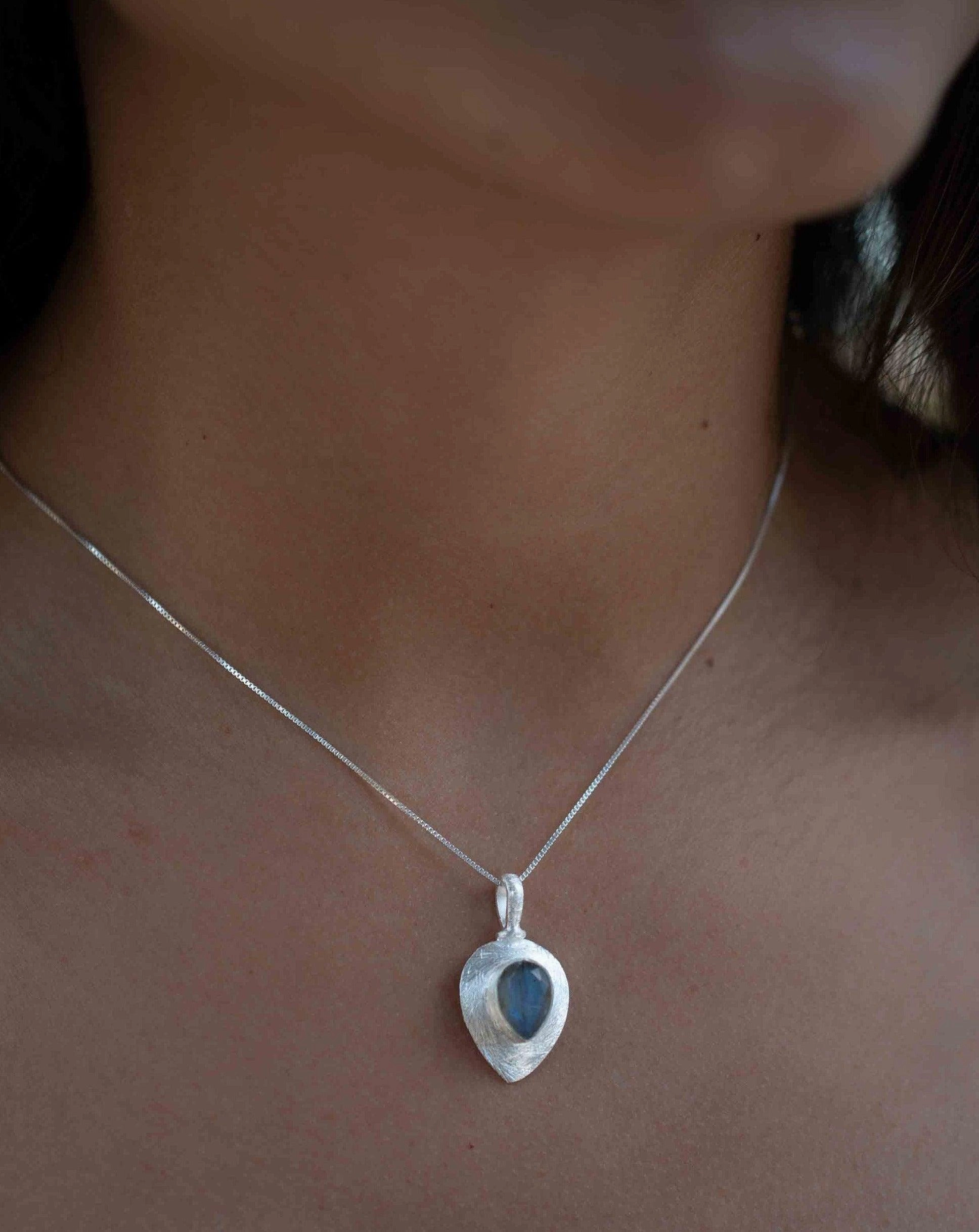 Aqua Chalcedony ~ Tear Drop Charm ~ Sterling Silver ~ MP016