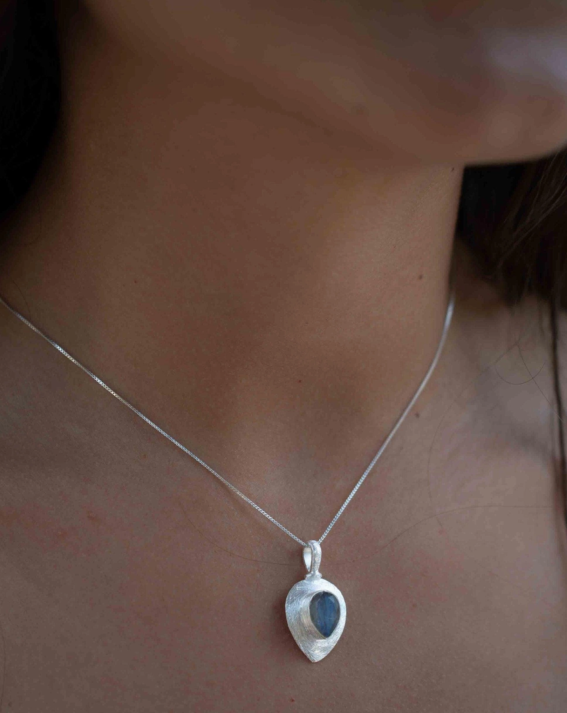 Aqua Chalcedony ~ Tear Drop Charm ~ Sterling Silver ~ MP016