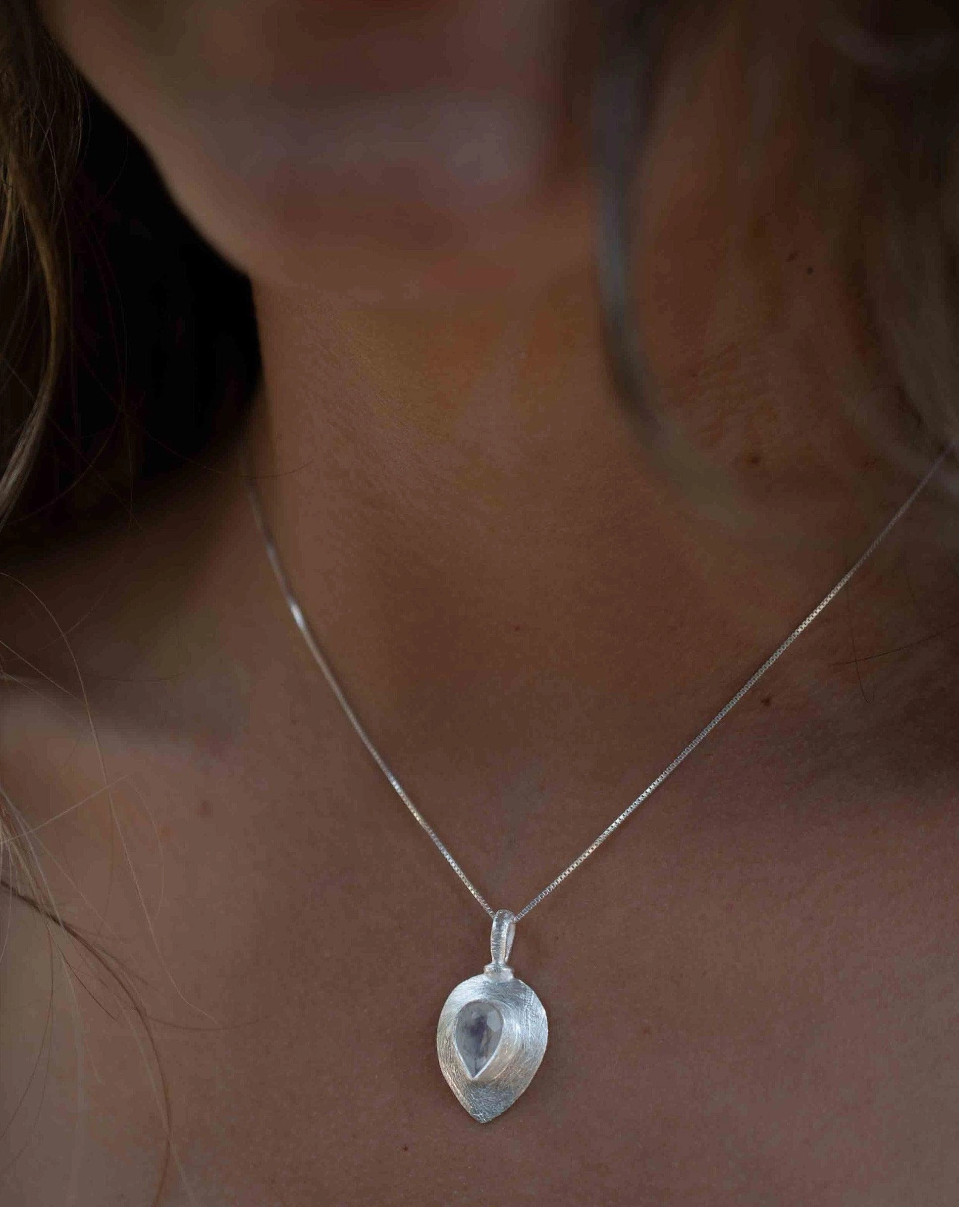 Aqua Chalcedony ~ Tear Drop Charm ~ Sterling Silver ~ MP016