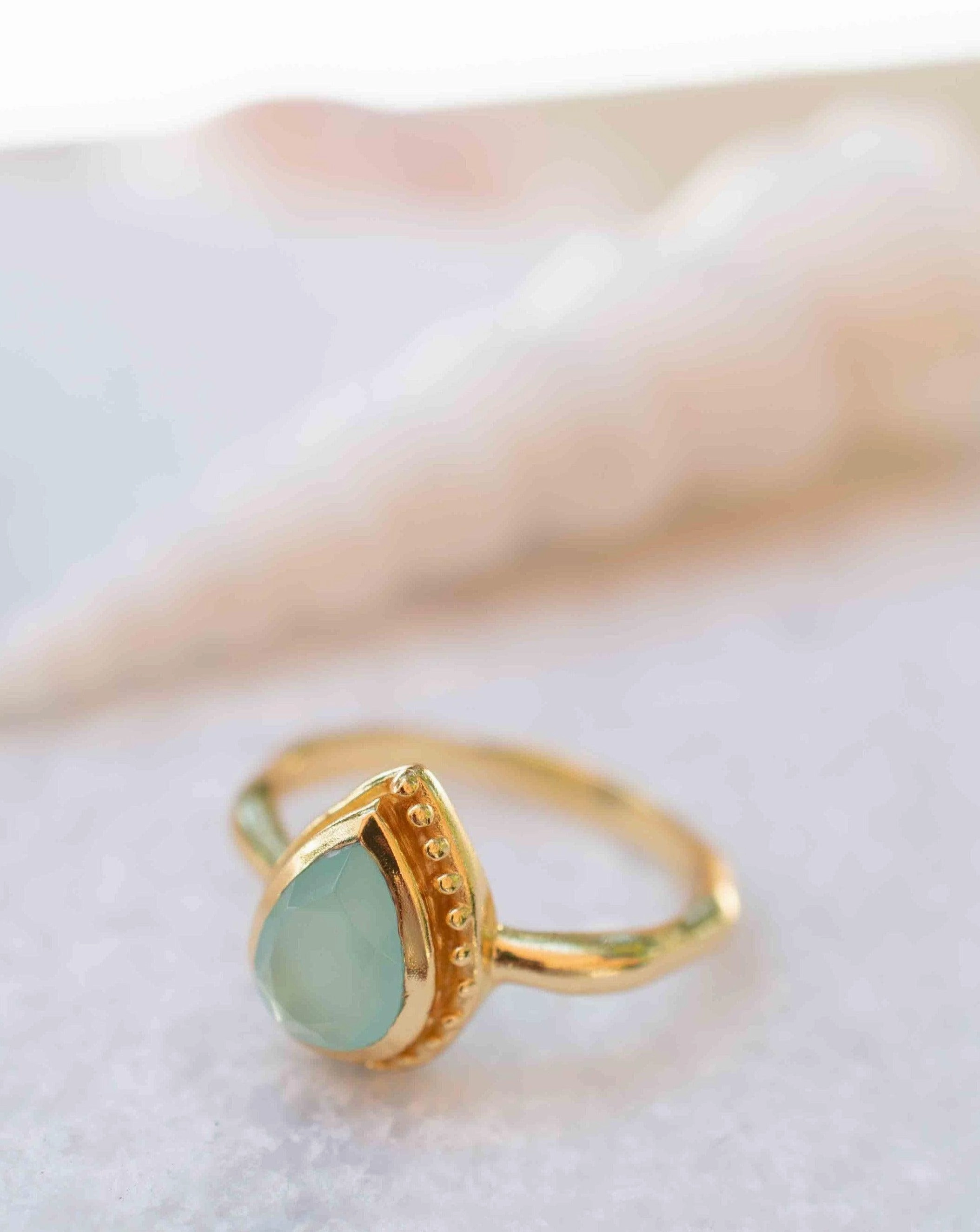 Aqua Chalcedony ~ Tear Drop Ring  ~ 18k Gold Plated ~  MR314