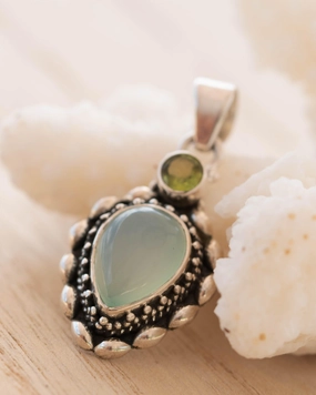 Aqua Chalcedony & Peridot Pendant ~ Sterling Silver 925 ~ SMP039