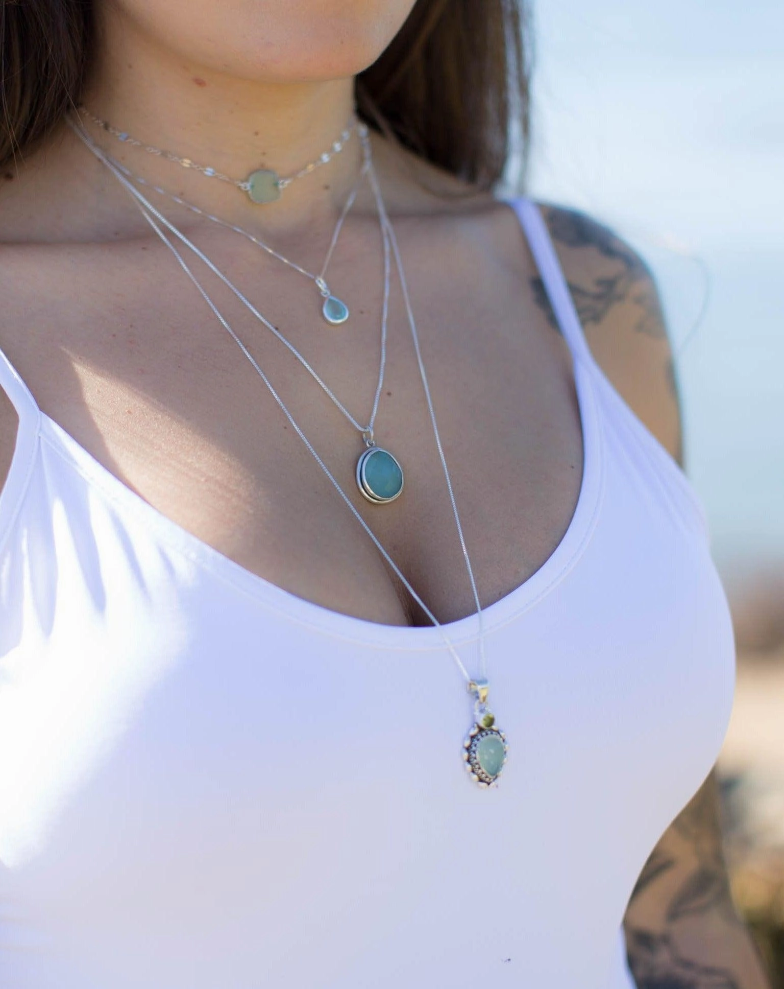 Aqua Chalcedony & Peridot Pendant ~ Sterling Silver 925 ~ SMP039