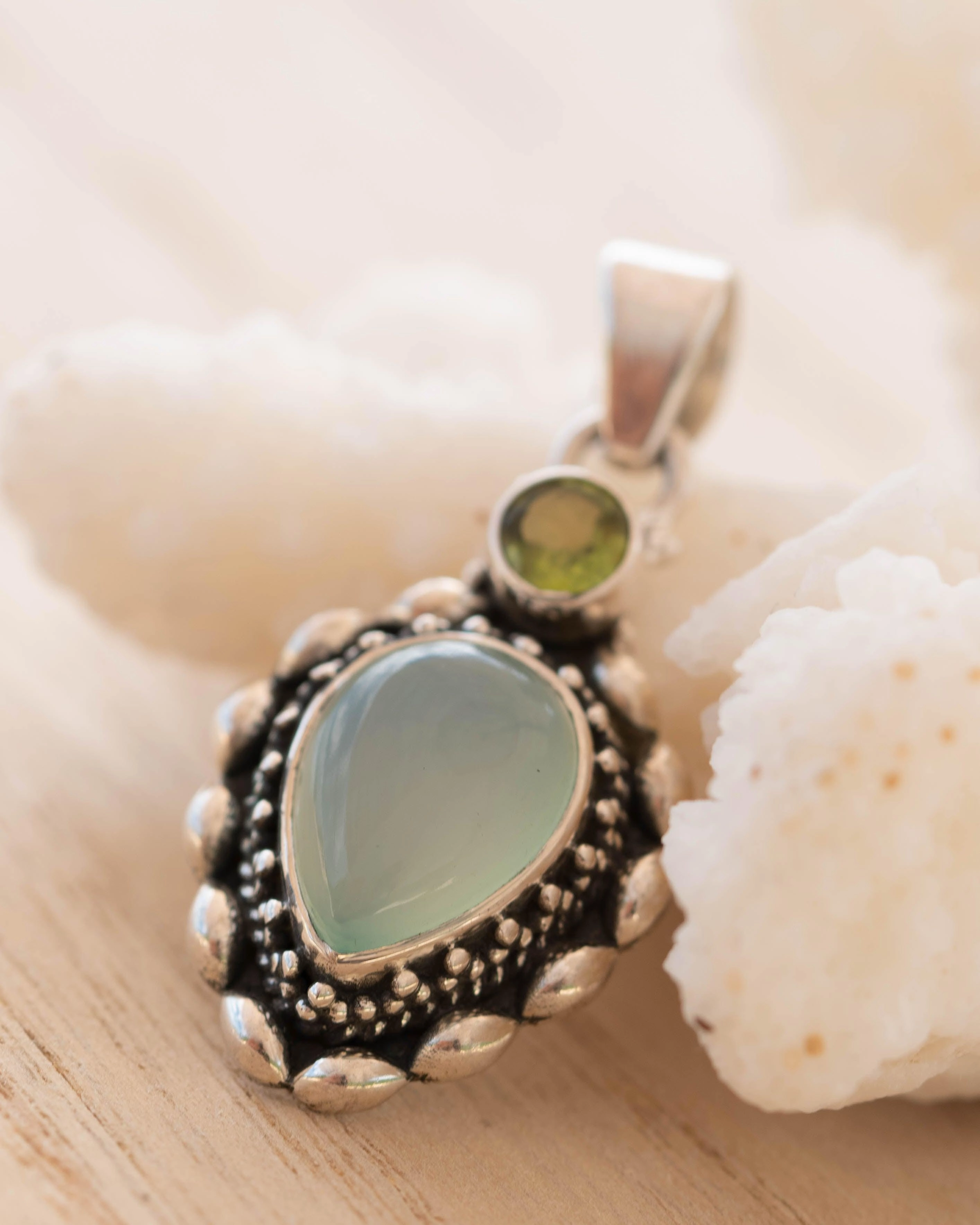 Aqua Chalcedony & Peridot Pendant ~ Sterling Silver 925 ~ SMP039