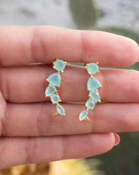 Aqua Chalcedony Ear Climber Earrings ~ 18k Gold Plated ~ ME172