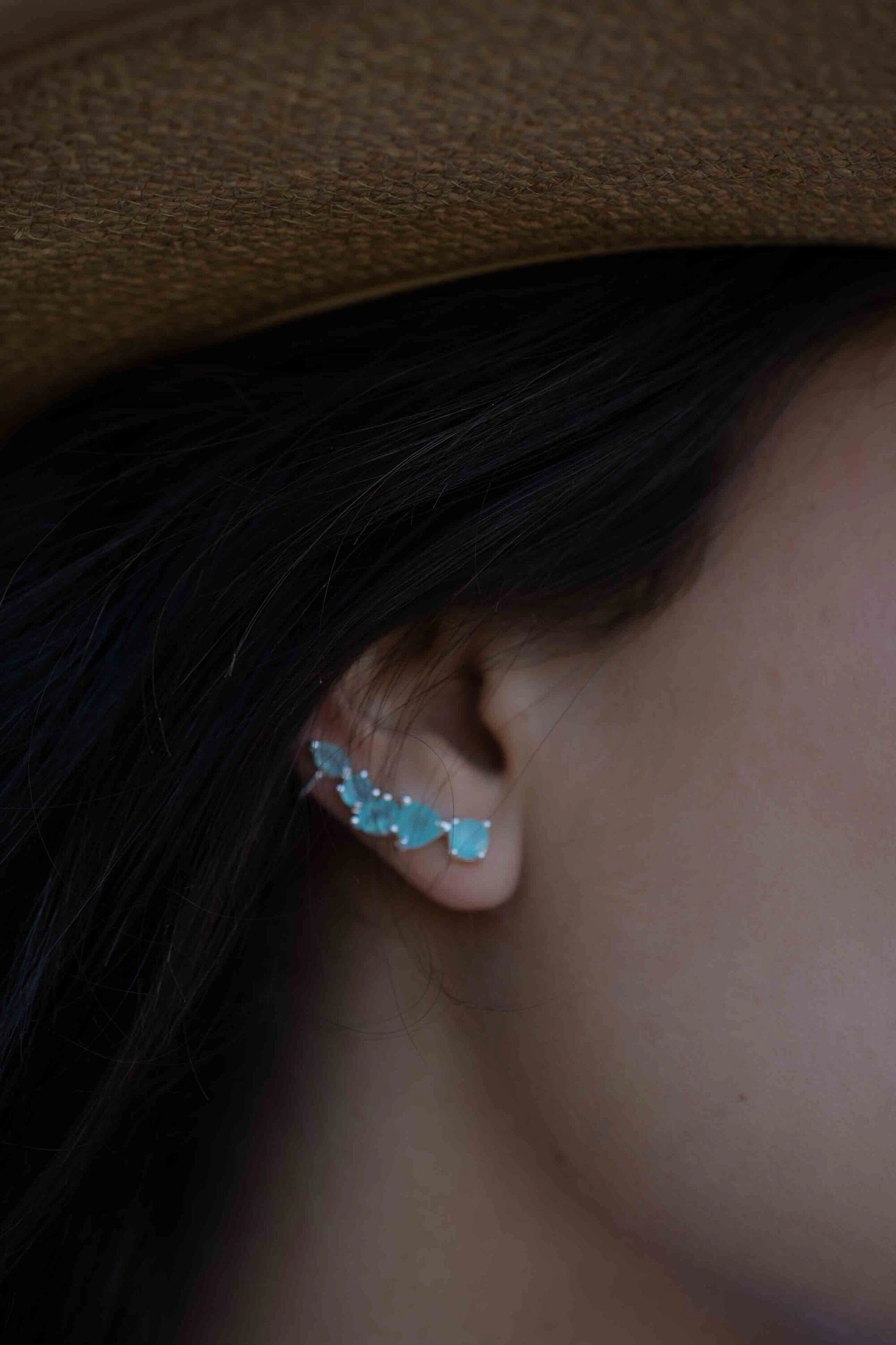 Aqua Chalcedony Ear Climber Earrings ~ Sterling silver ~ ME166