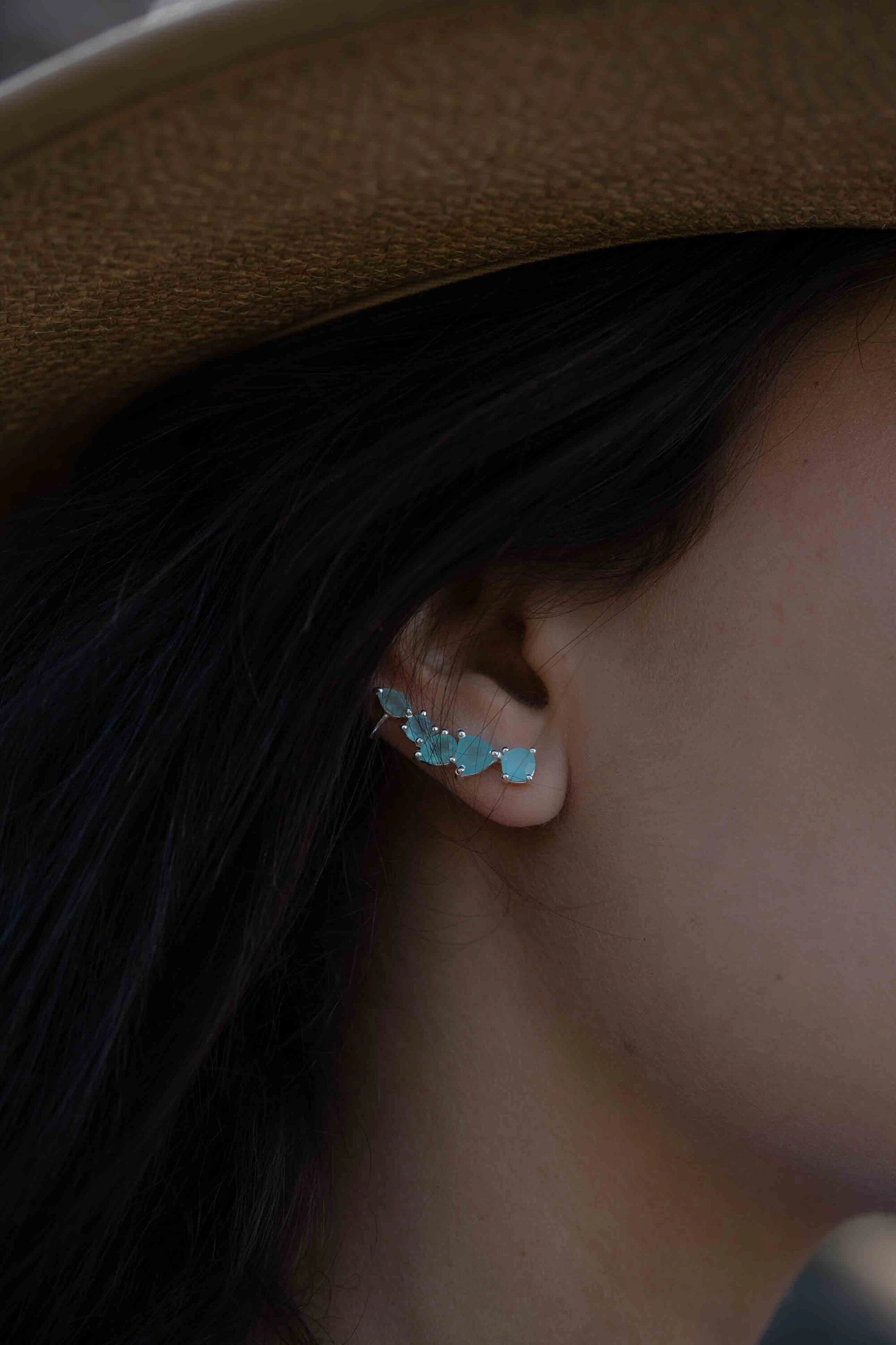 Aqua Chalcedony Ear Climber Earrings ~ Sterling silver ~ ME166