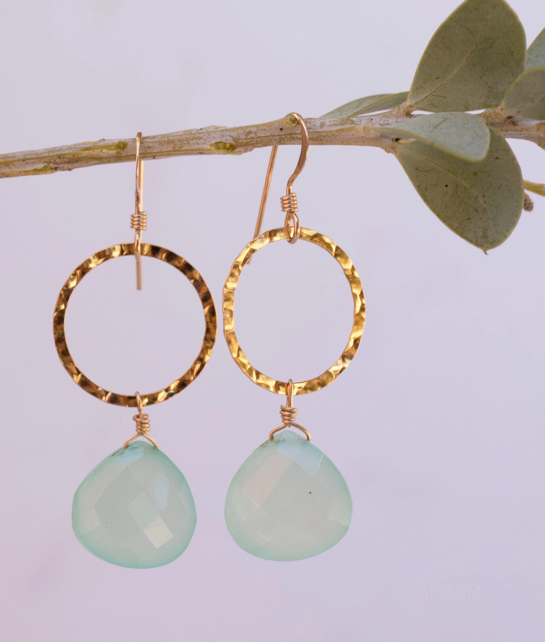 Aqua Chalcedony Earrings~14k gold filled ~ME120