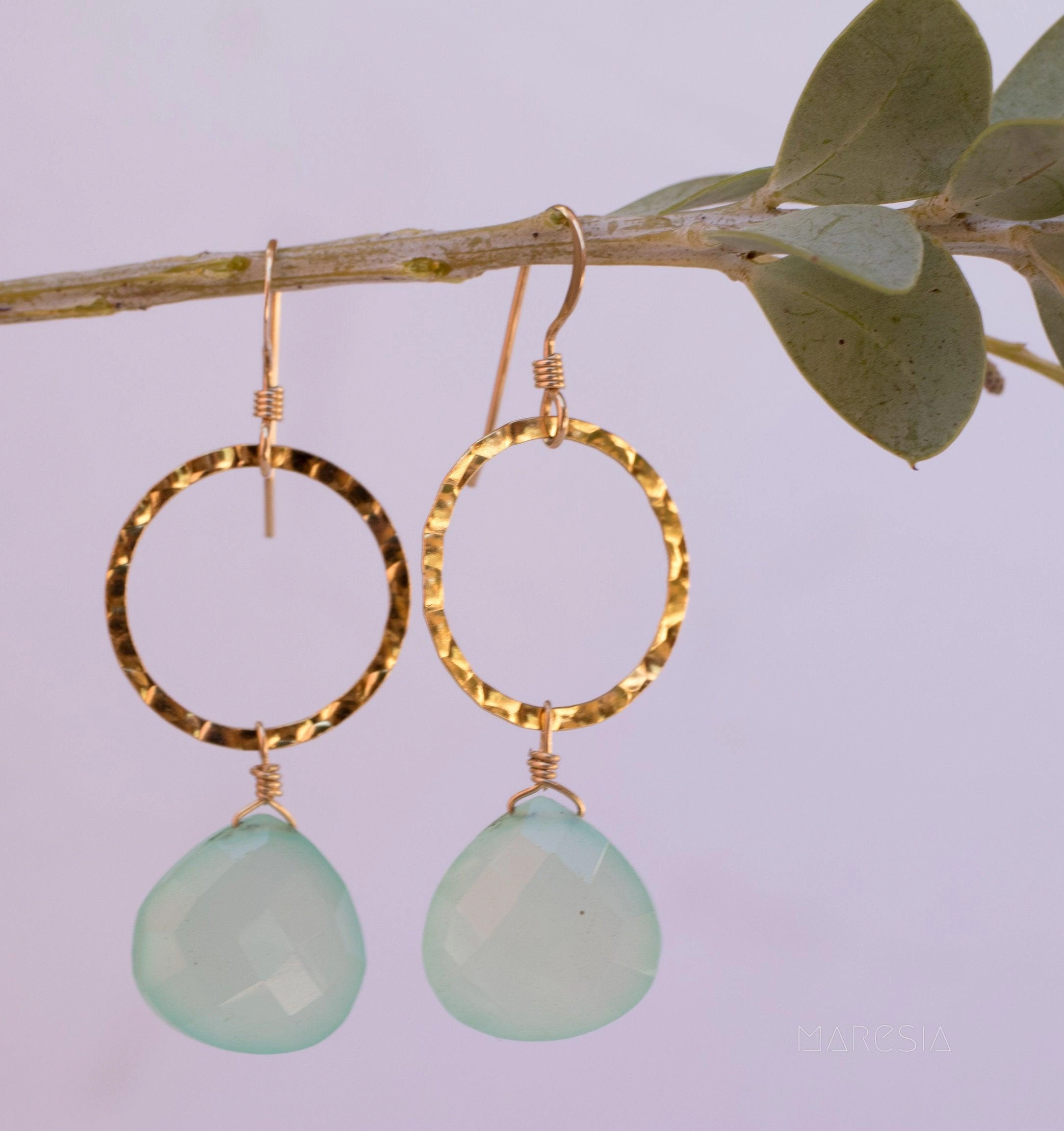 Aqua Chalcedony Earrings~14k gold filled ~ME120
