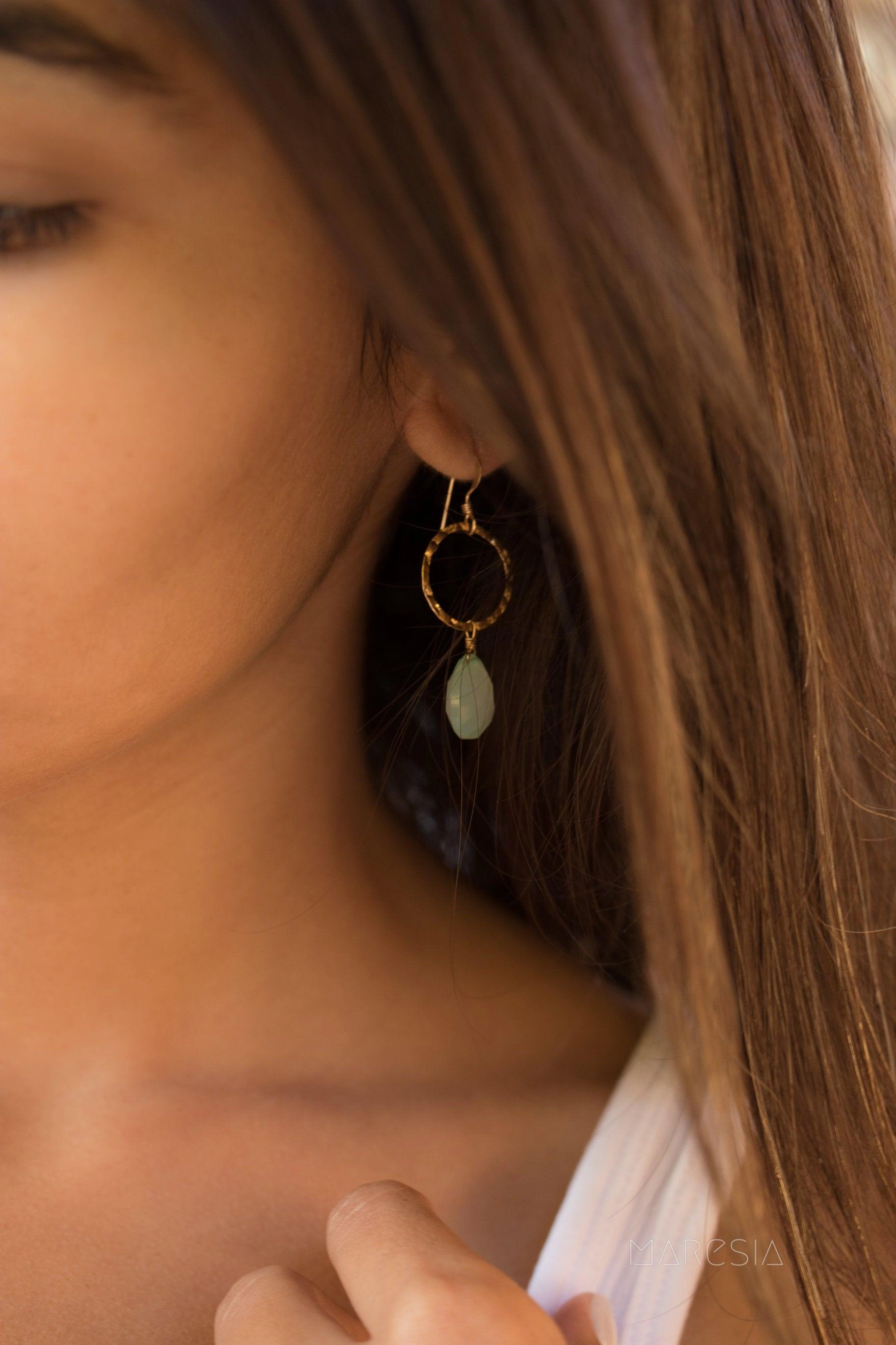 Aqua Chalcedony Earrings~14k gold filled ~ME120