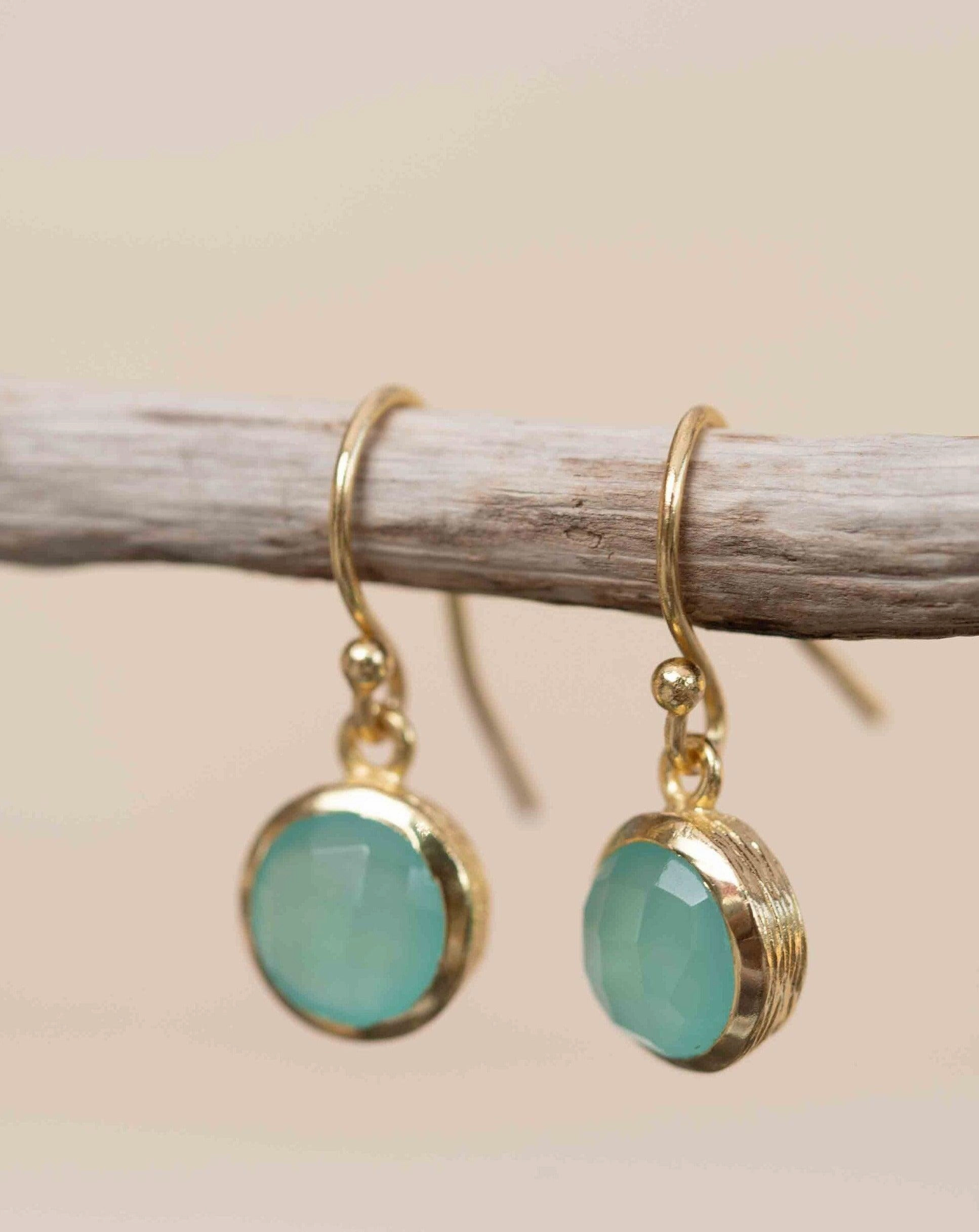 Aqua Chalcedony Earrings ~ 18k Gold Plated  ~ ME198