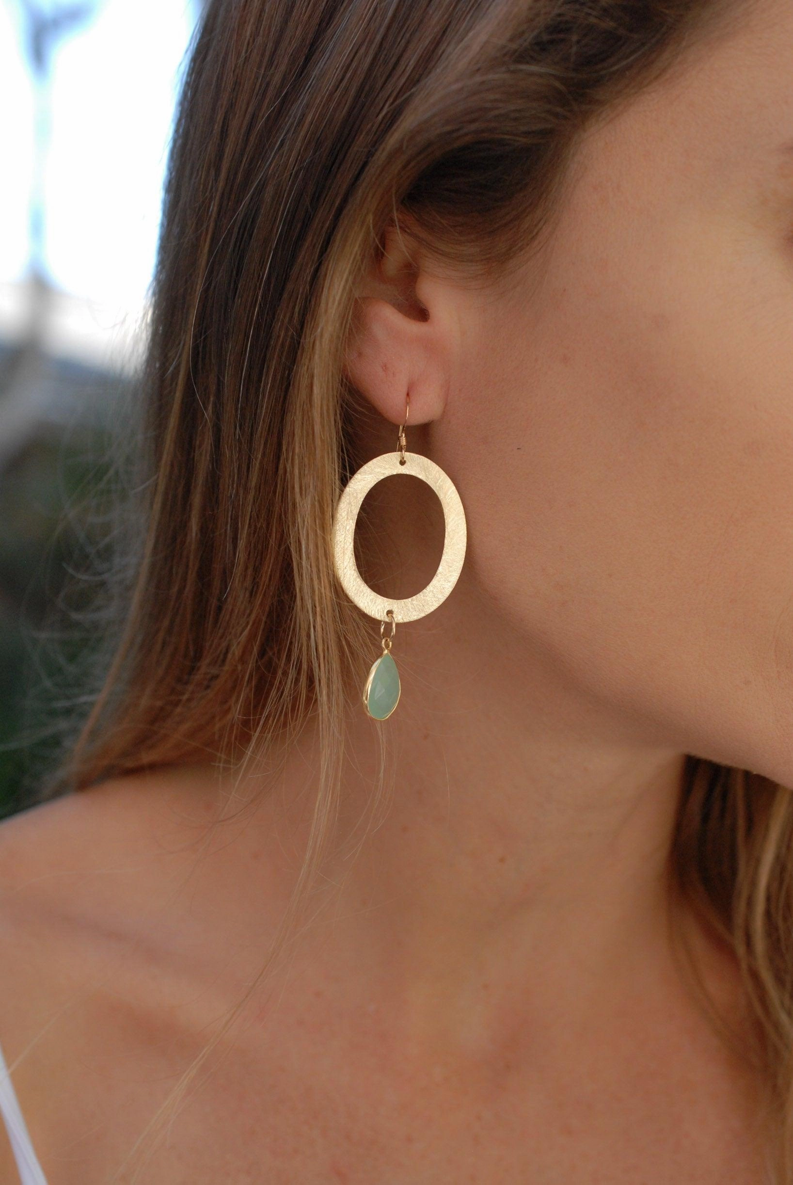 Aqua Chalcedony Earrings ~Gold Plated~ ME034