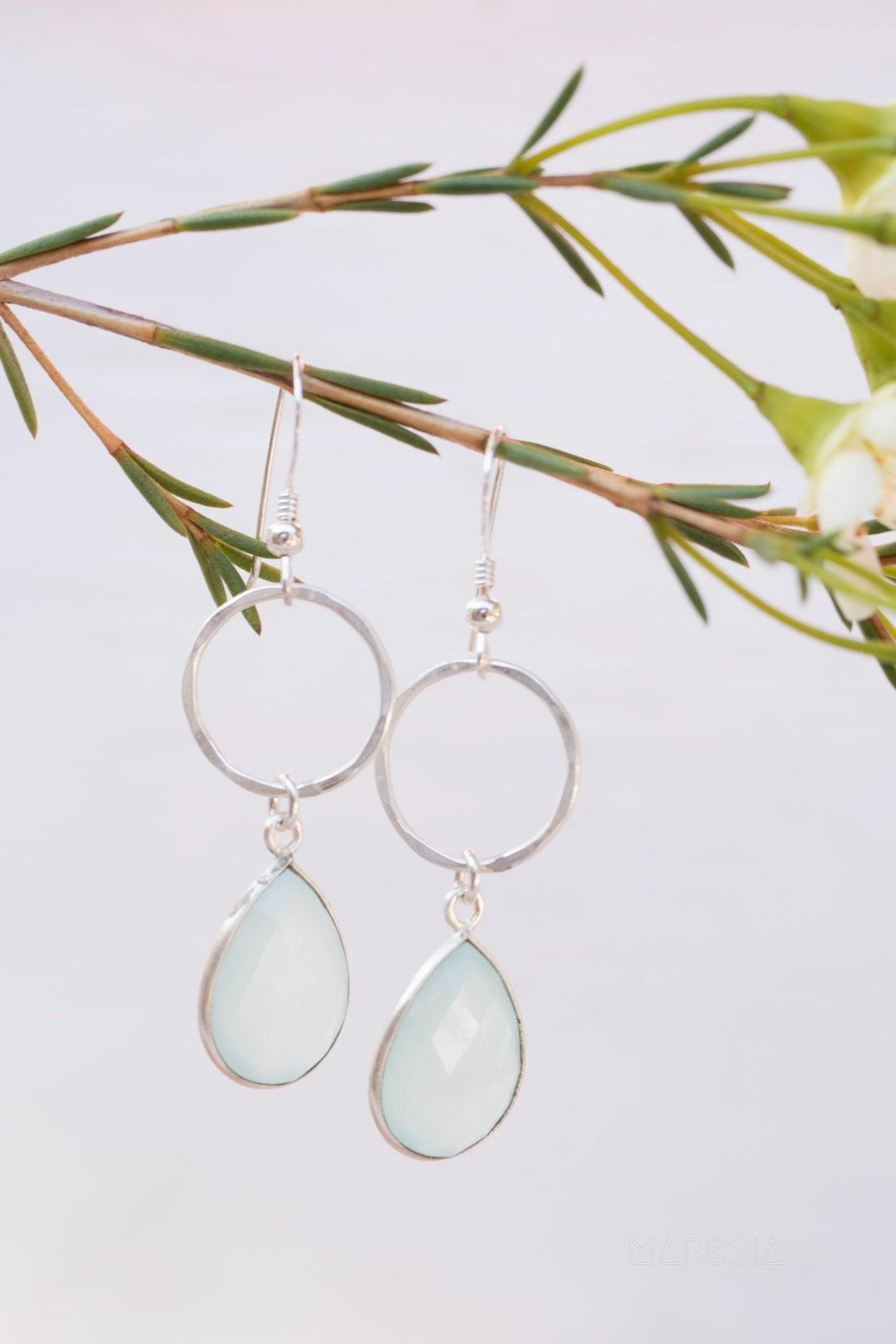 Aqua Chalcedony Earrings~ Sterling Silver 925 ~ ME124