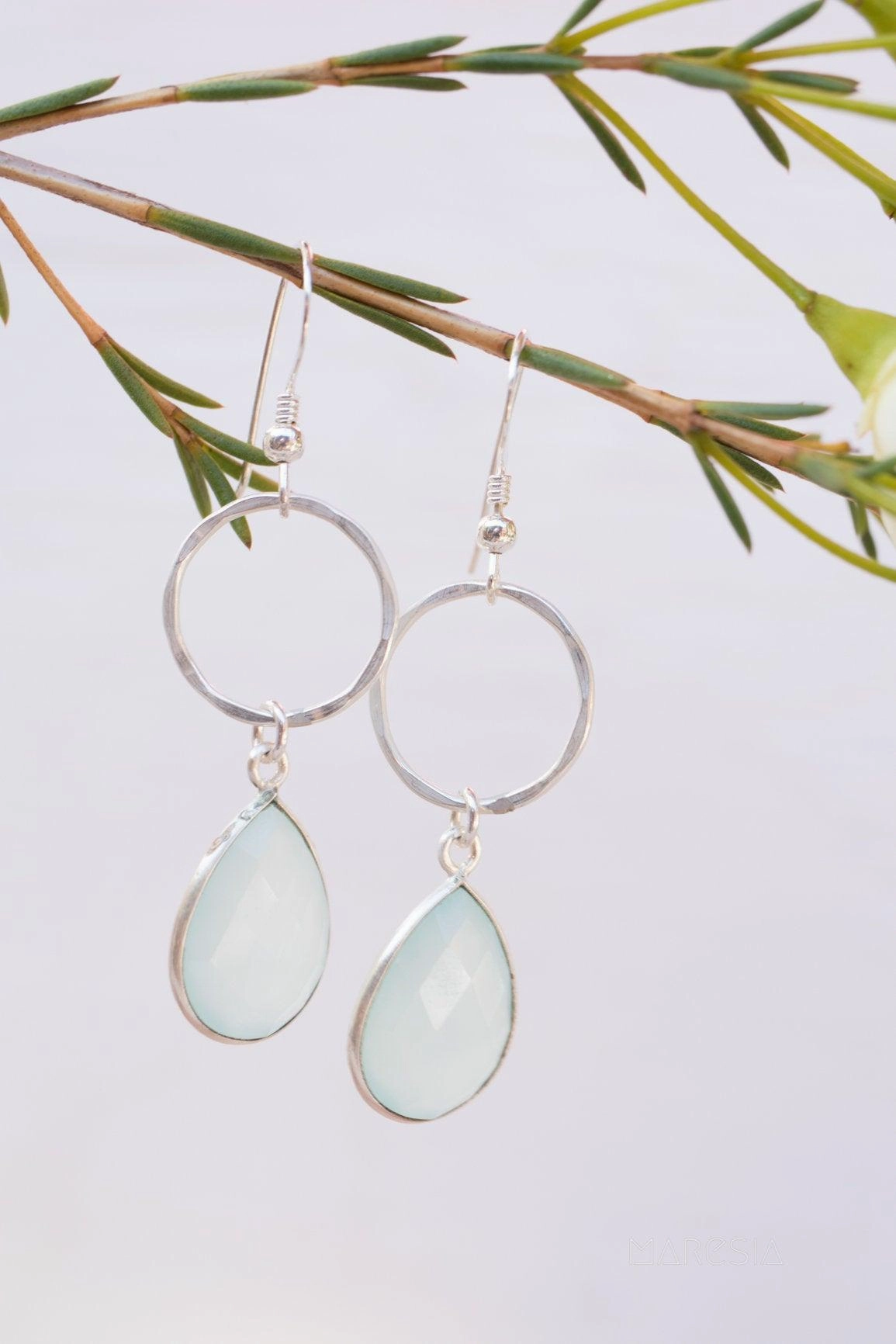 Aqua Chalcedony Earrings~ Sterling Silver 925 ~ ME124